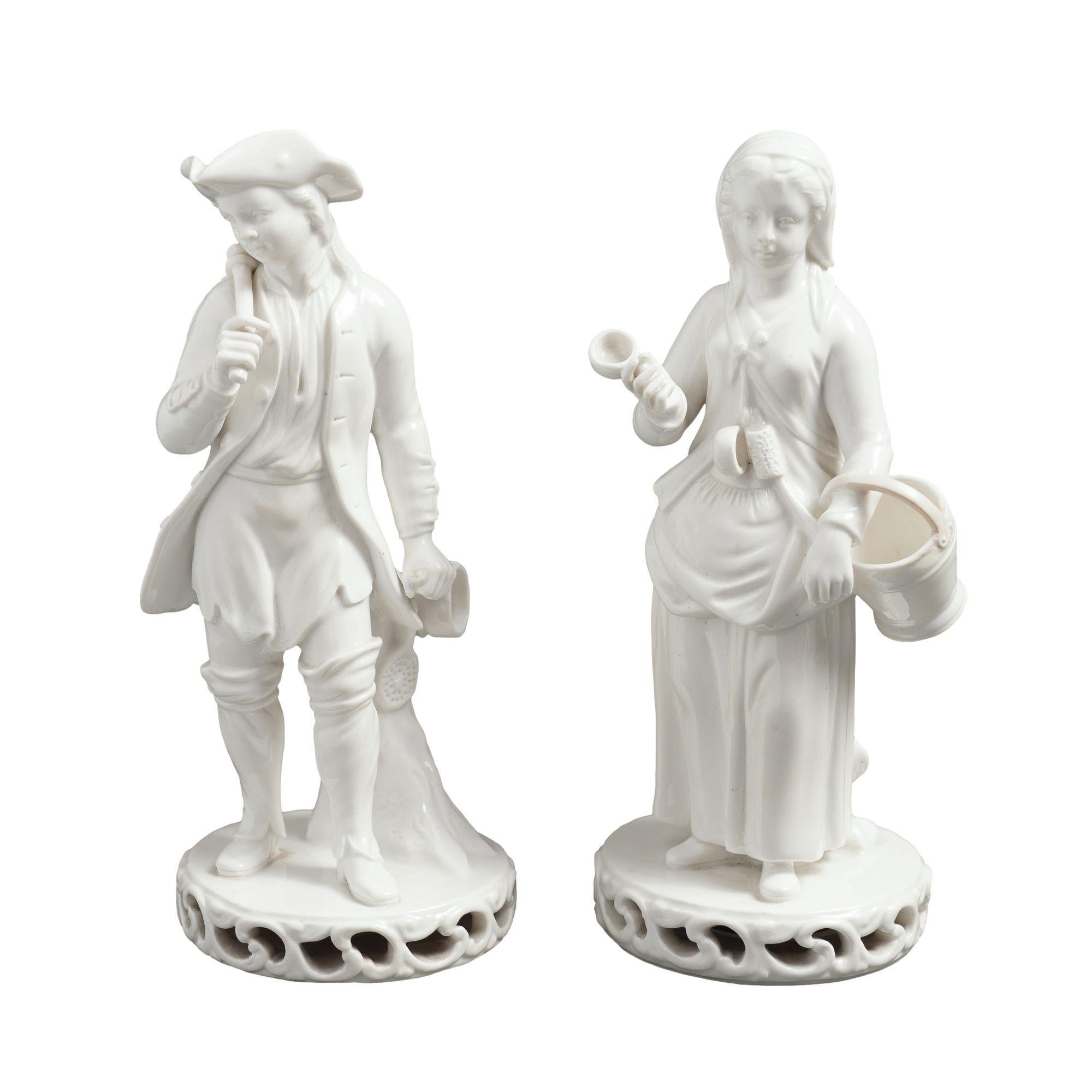 Pareja de figuras inglesas Blanc du Chine de Stevenson & Hancock, 1863-66 en venta