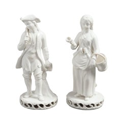 Pareja de figuras inglesas Blanc du Chine de Stevenson & Hancock, 1863-66