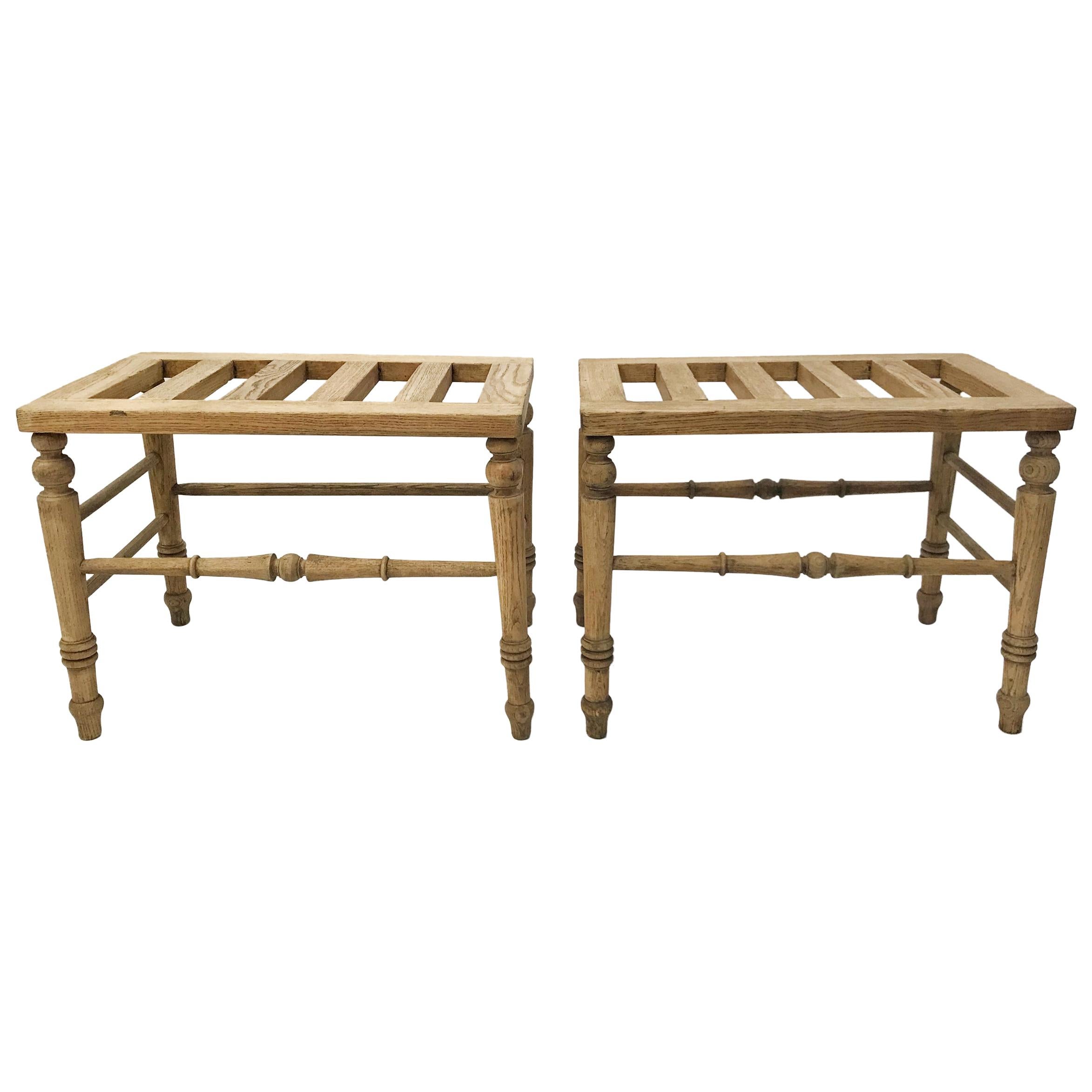 ENGLISH BLEACHED OAK Pair of Luggage Racks, Late 19th Century