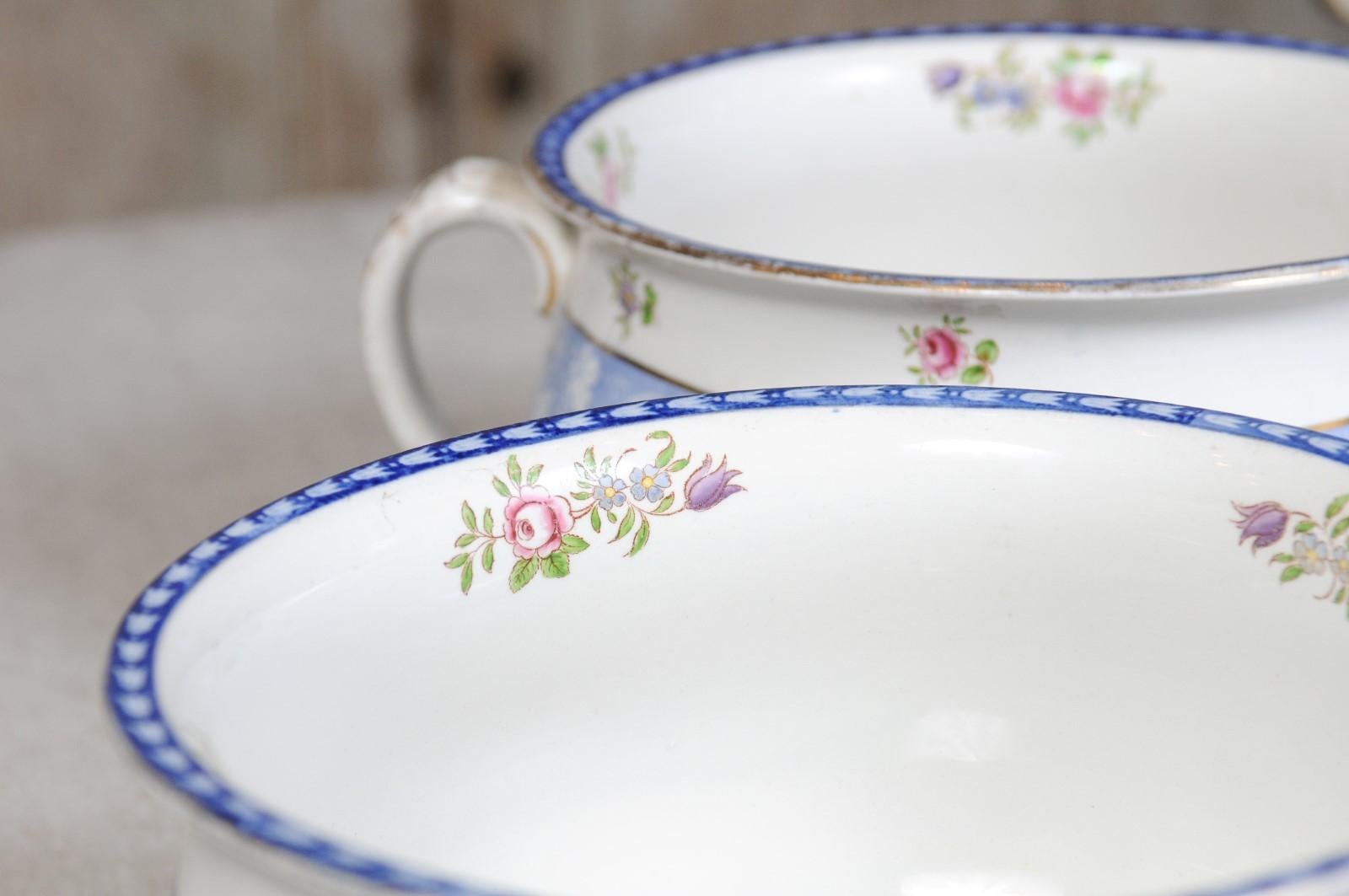 Pair of English Booths Blue and White China Bowls Produced for Harrods in London For Sale 6