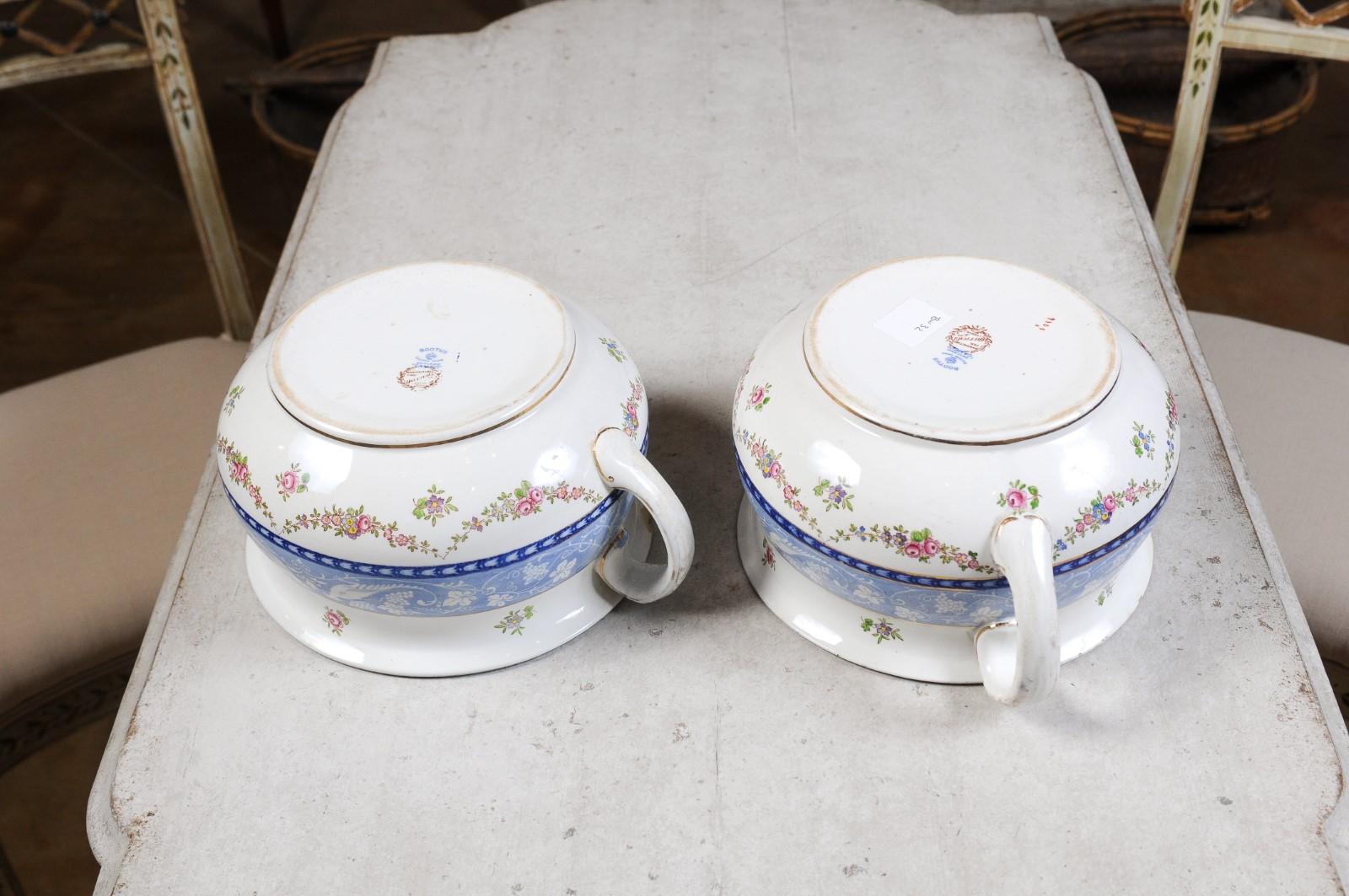 Earthenware Pair of English Booths Blue and White China Bowls Produced for Harrods in London For Sale