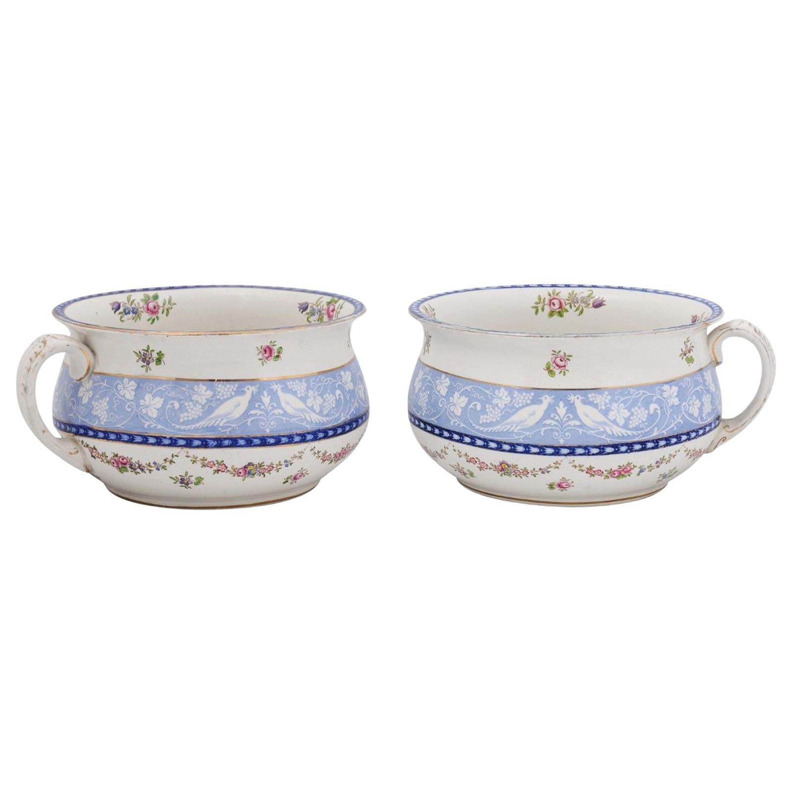 Pair of English Booths Blue and White China Bowls Produced for Harrods in London For Sale