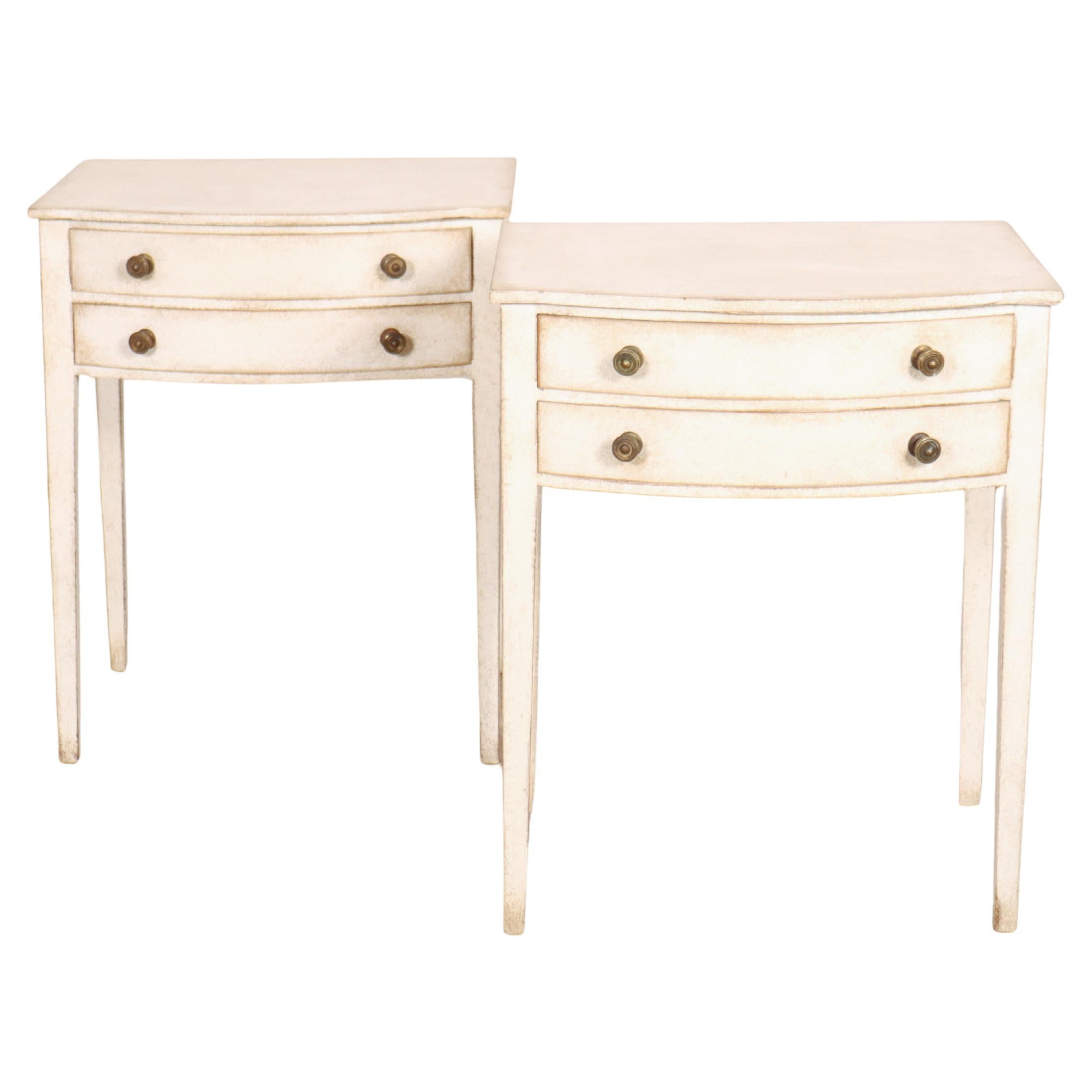 Pair of English Bow Fronted Lamp Tables For Sale