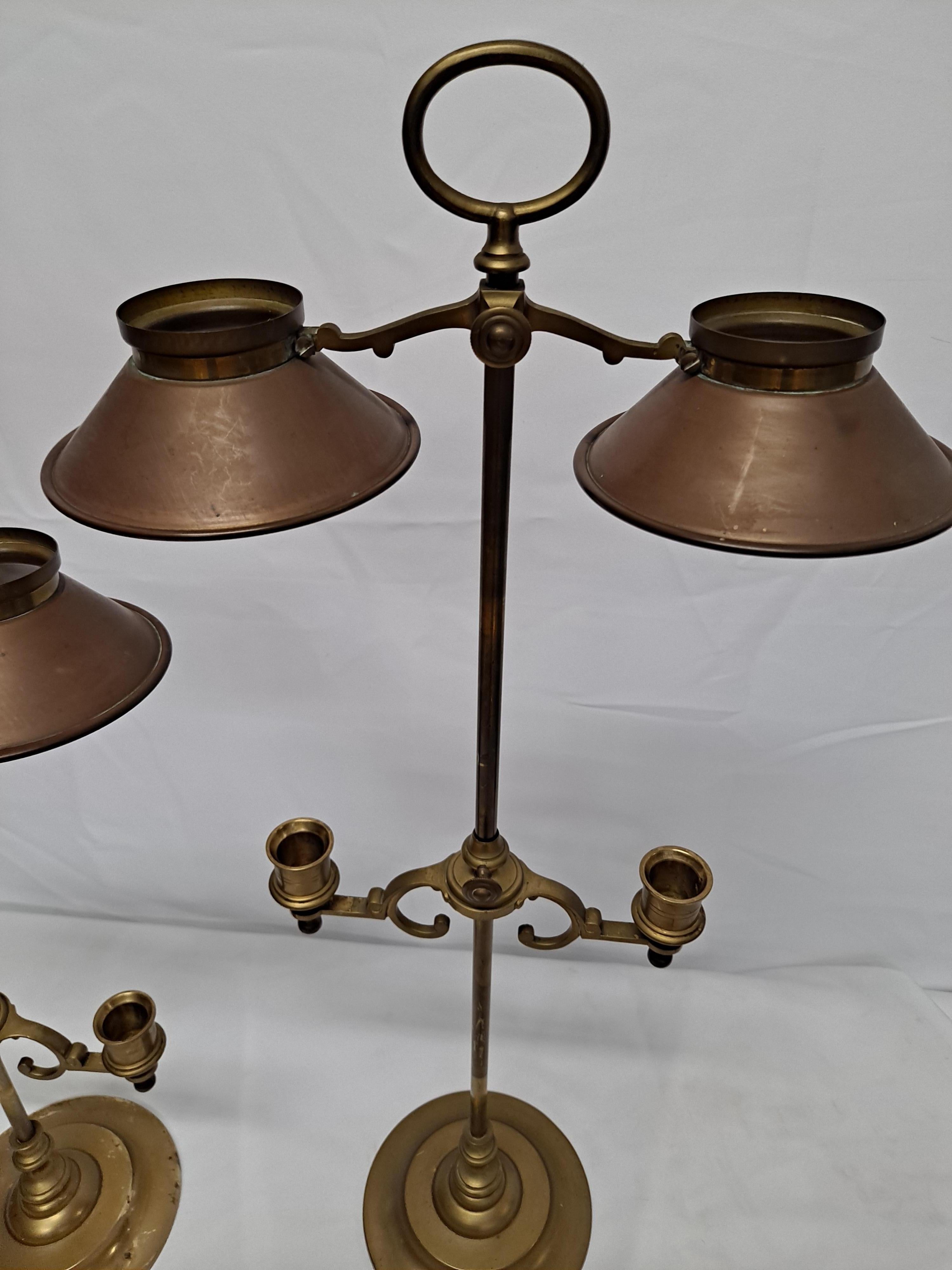 Pair of English Brass Adjustable Candle Holders w/ Covers 7