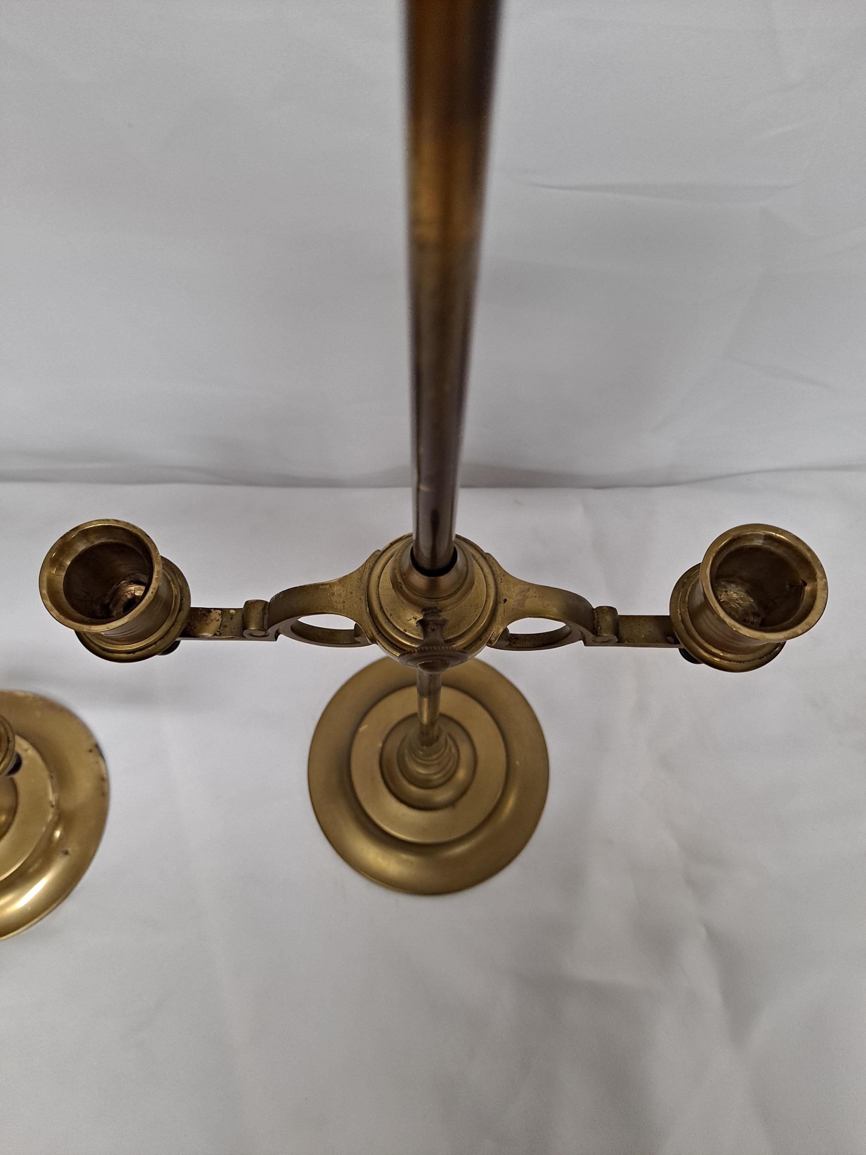 Pair of English Brass Adjustable Candle Holders w/ Covers 8