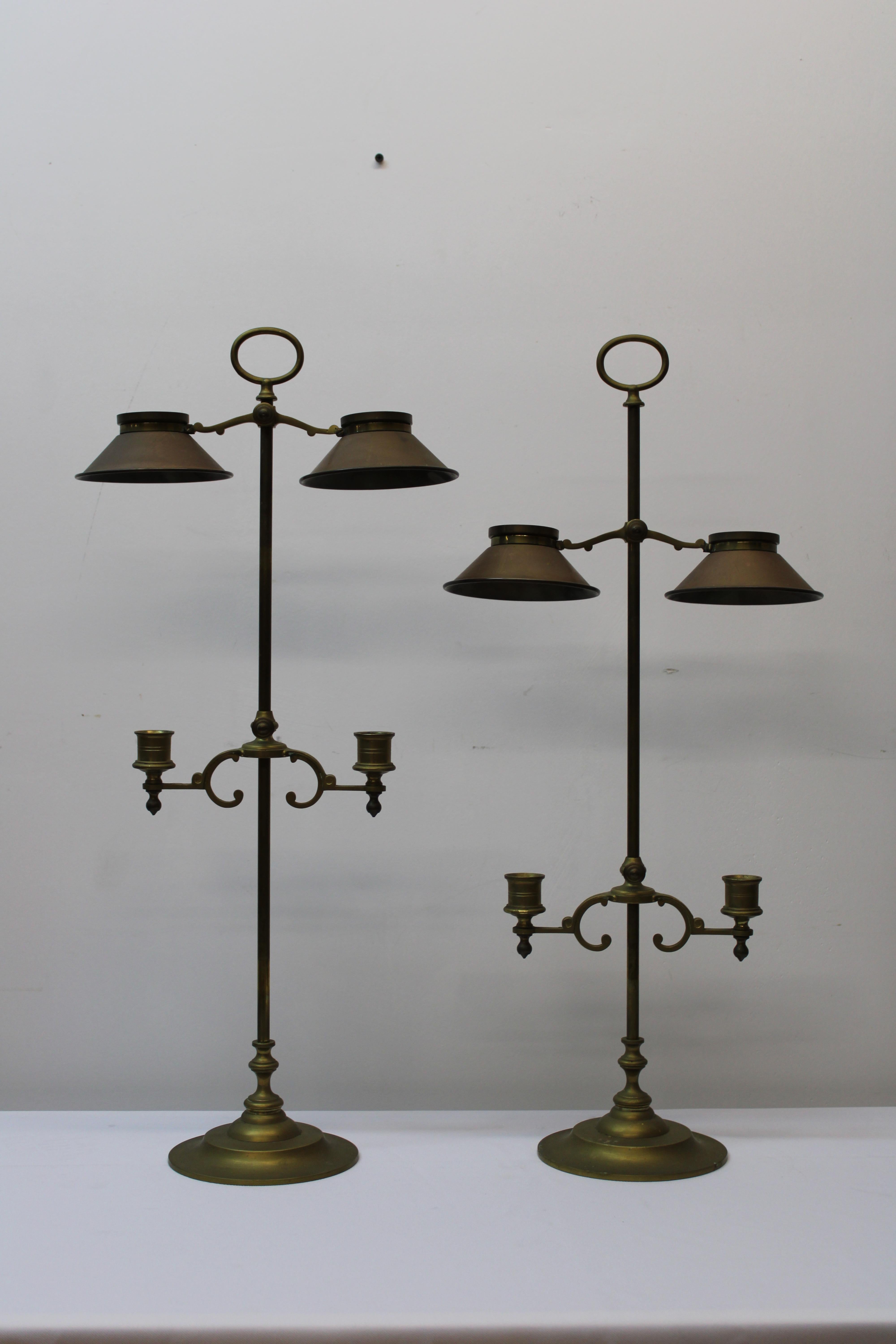 Pair of English Brass Adjustable Candle Holders w/ Covers 2