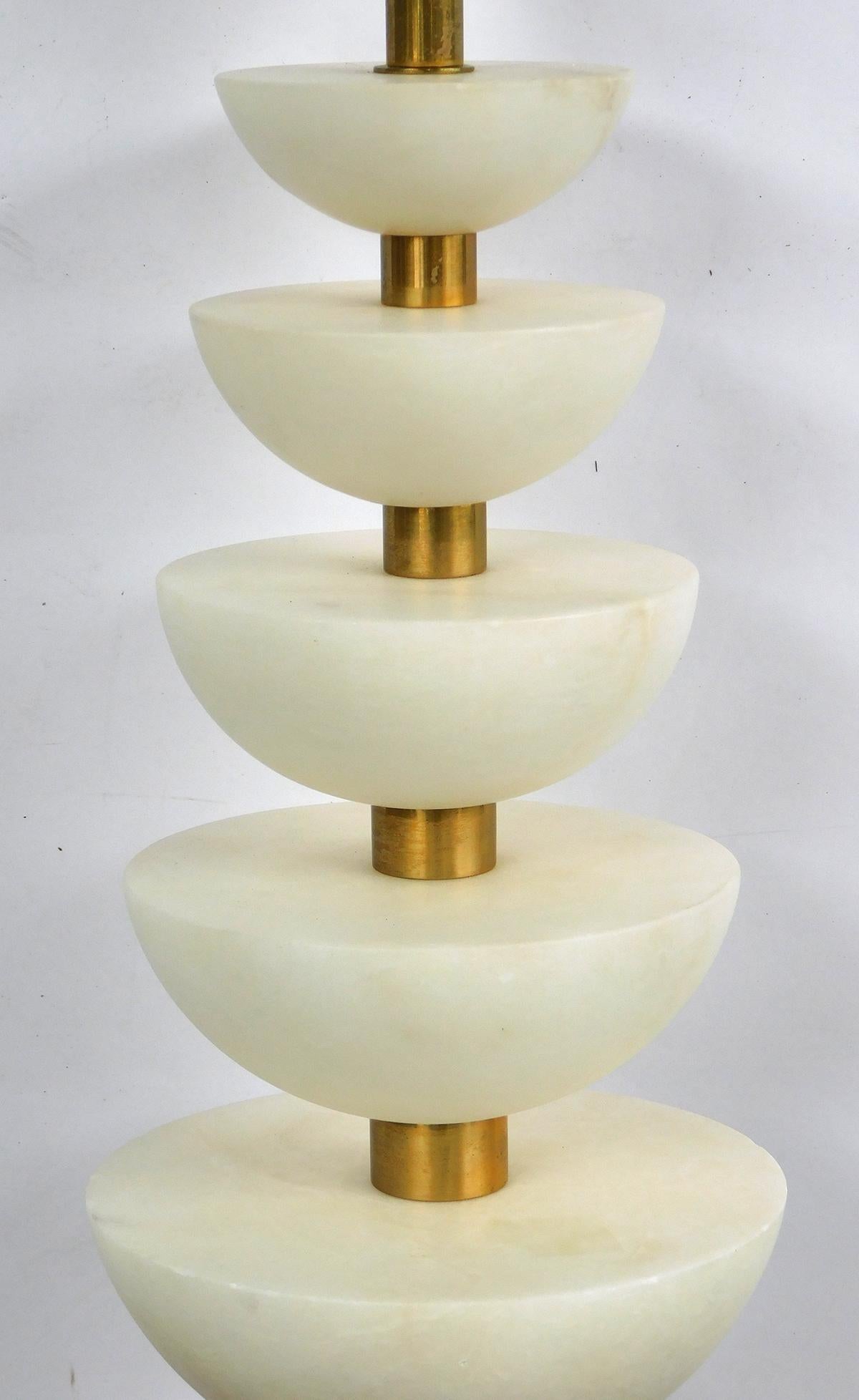Hollywood Regency Pair of English Brass and Alabaster 'Positano' Lamps by Vaughn, London