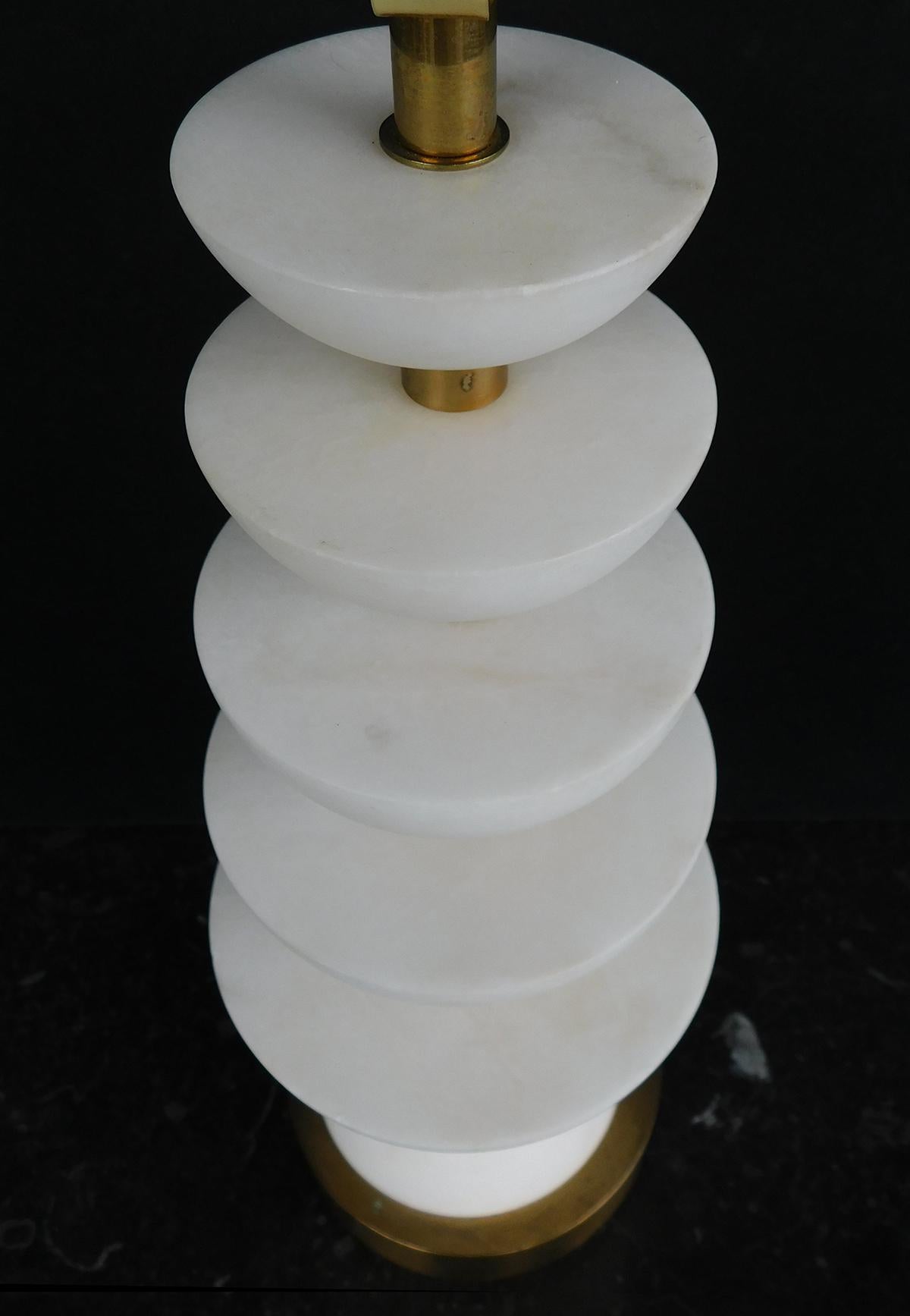 Pair of English Brass and Alabaster 'Positano' Lamps by Vaughn, London In Good Condition In San Francisco, CA