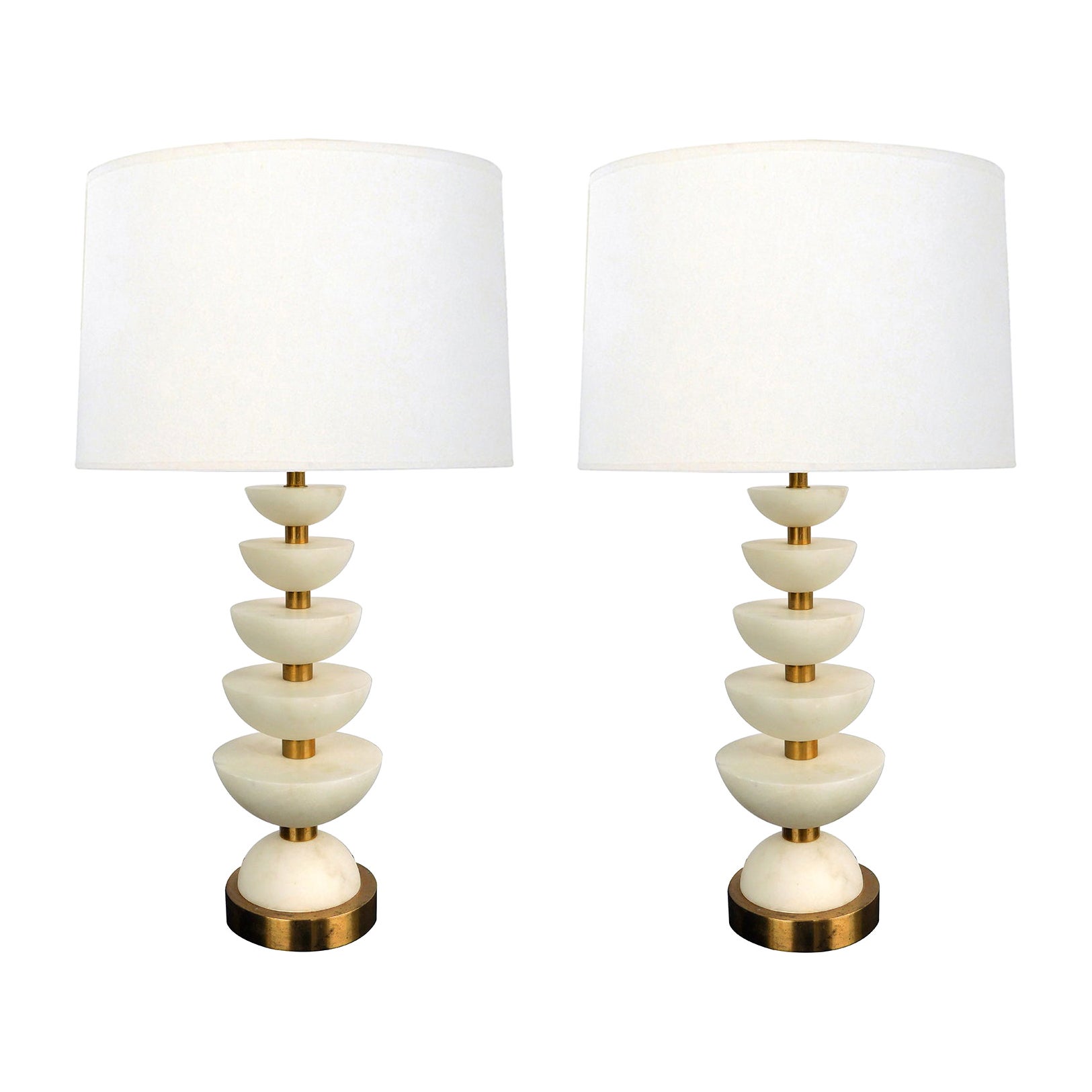 Pair of English Brass and Alabaster 'Positano' Lamps by Vaughn, London