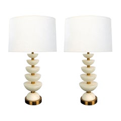 Pair of English Brass and Alabaster 'Positano' Lamps by Vaughn, London
