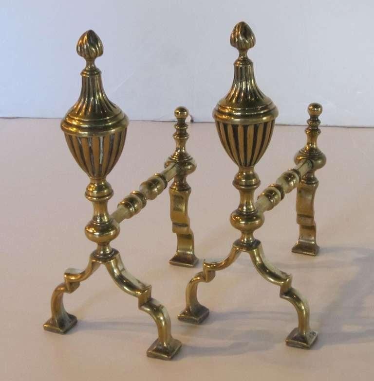 Metal Pair of English Brass Andirons or Fire Dogs