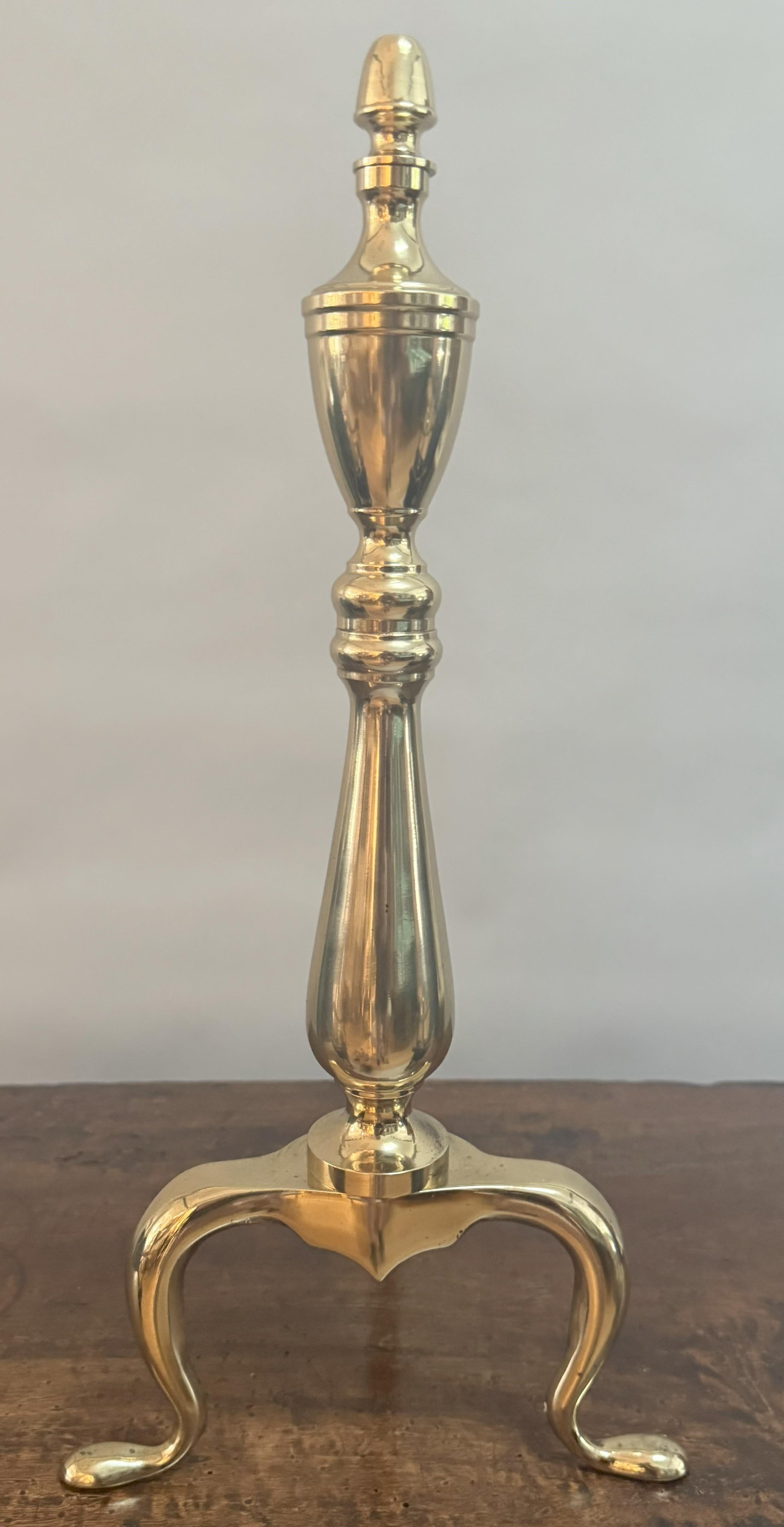 Pair of English Brass Andirons with Classical Finials For Sale 7