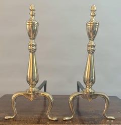 Pair of English Brass Andirons with Classical Finials