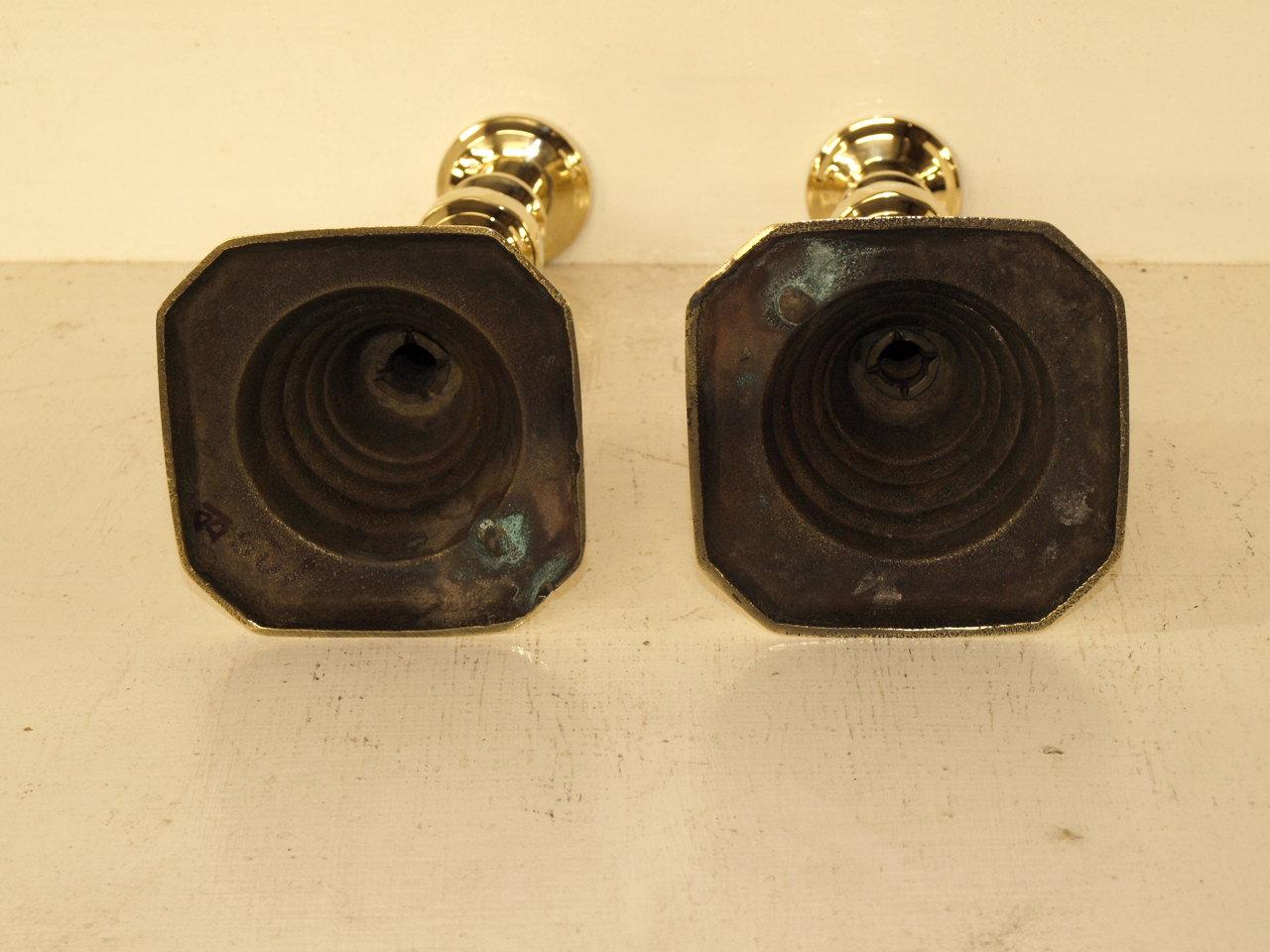 Pair of English brass candlesticks in the ''beehive'' style, circa 1860.