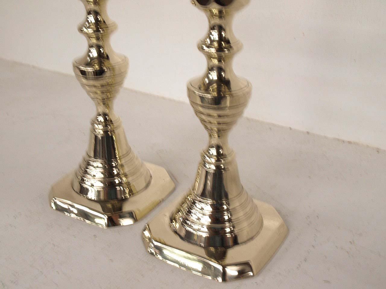 Mid-19th Century Pair of English Brass ''Beehive'' Candlesticks