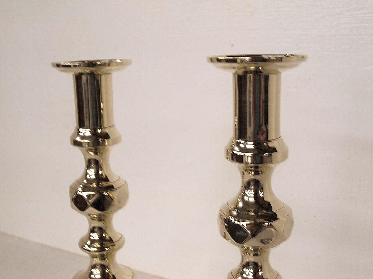 Pair of English Brass ''Beehive'' Candlesticks 1