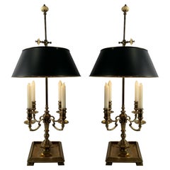 Antique Pair of English Brass Candelabra Table Lamps