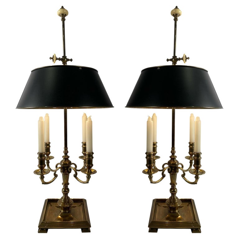 Pair of English Brass Candelabra Table Lamps For Sale at 1stDibs