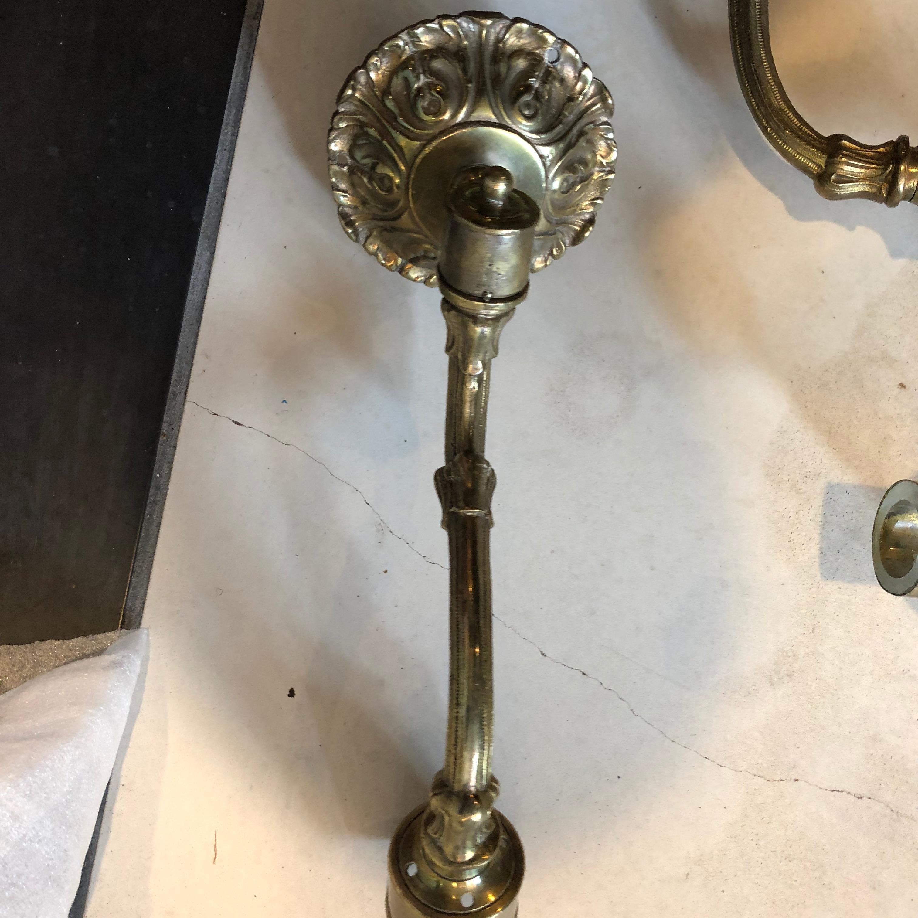 Hand-Crafted Pair of English Brass Crystal Globe Sconces