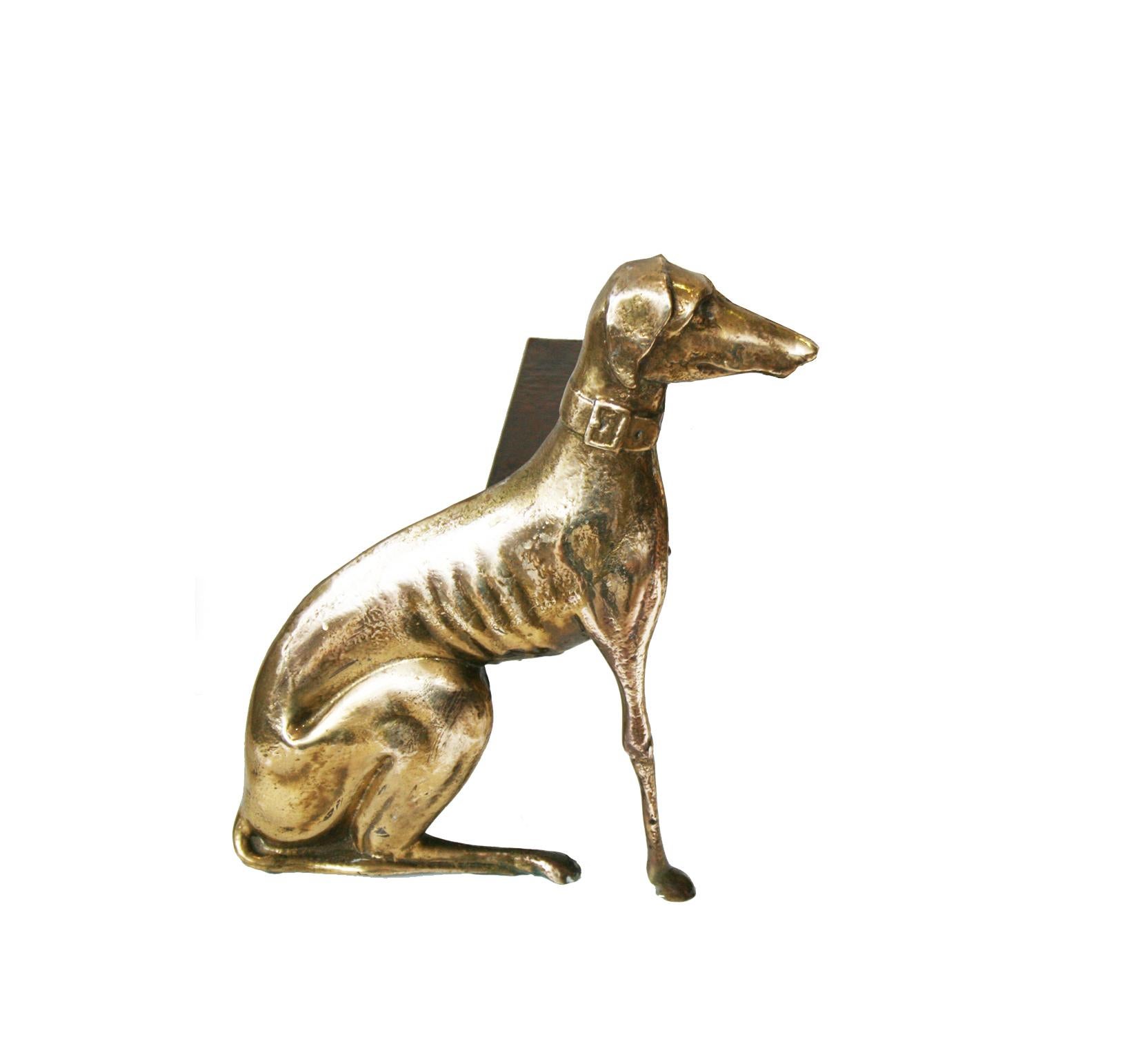  English brass andirons shaped greyhound dog 20th Century 5