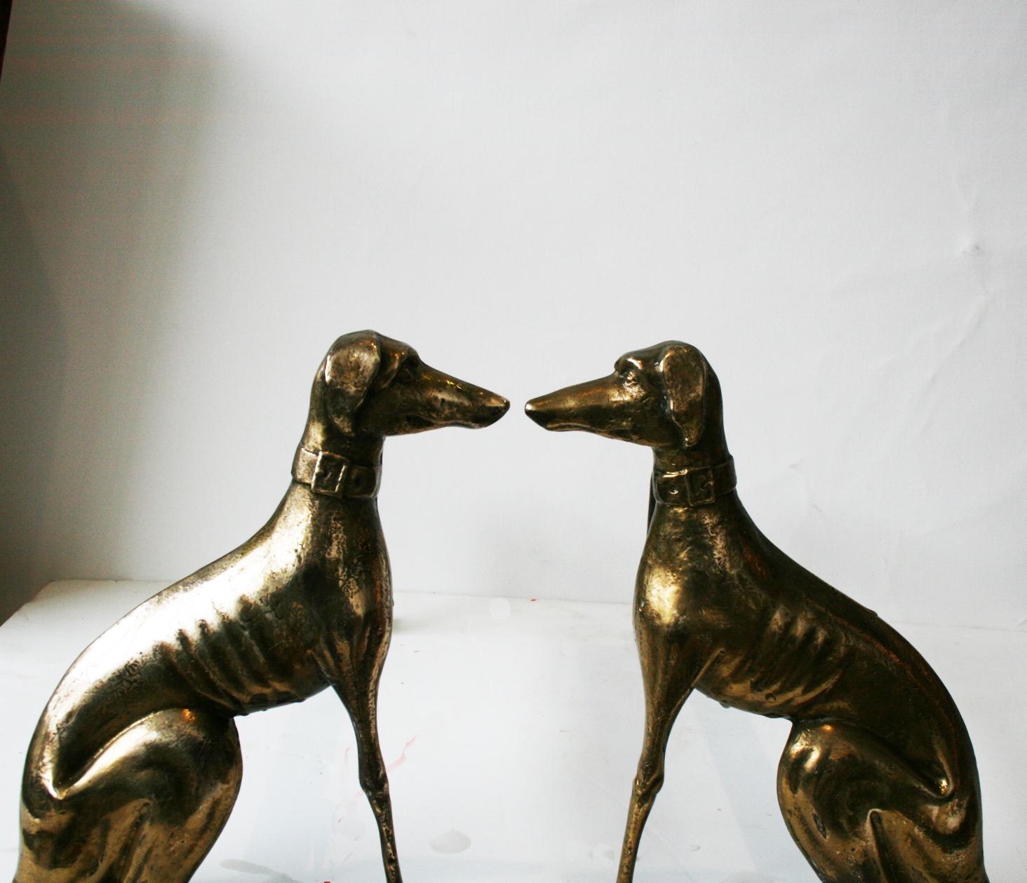  English brass andirons shaped greyhound dog 20th Century 9