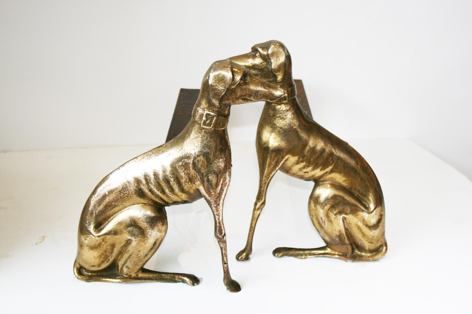 Other  English brass andirons shaped greyhound dog 20th Century