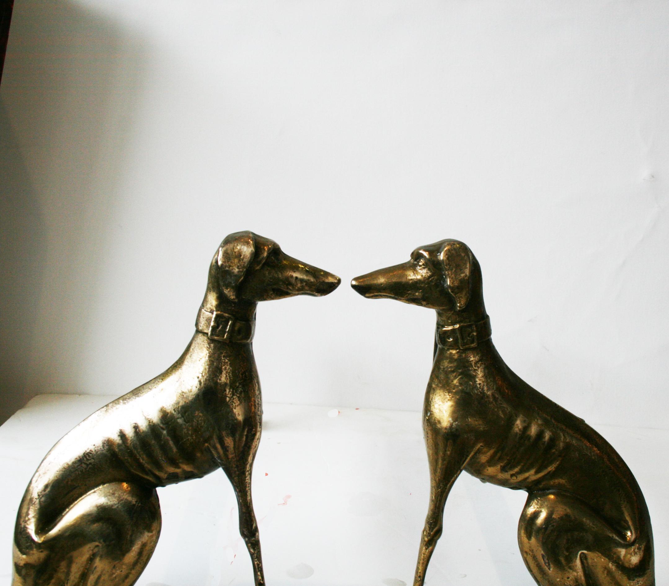  English brass andirons shaped greyhound dog 20th Century 2