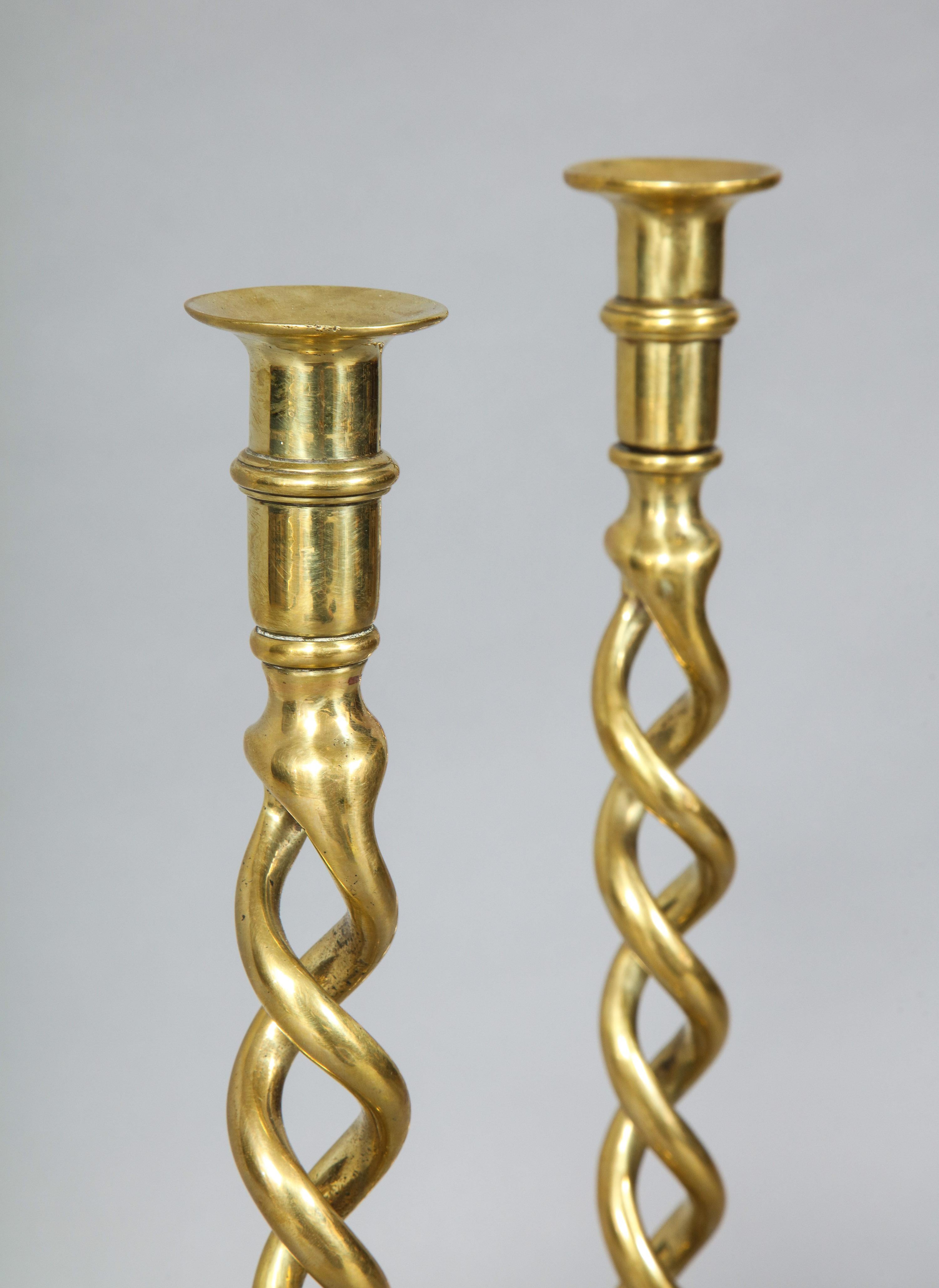 Pair of English Brass Overscale Barley Twist Candlesticks 5
