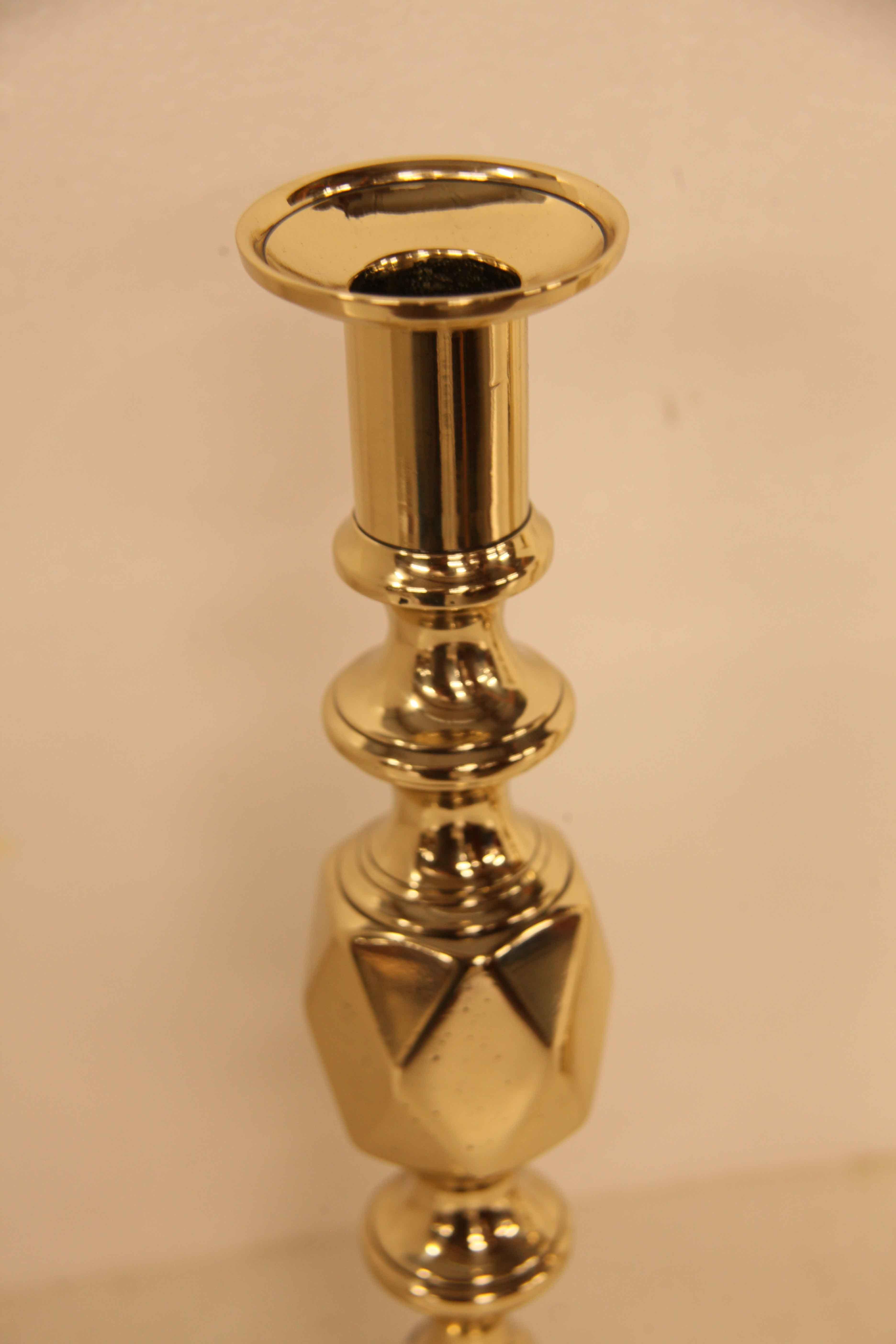 Braid Pair of English Brass ''Queen of Diamonds'' Candlesticks For Sale
