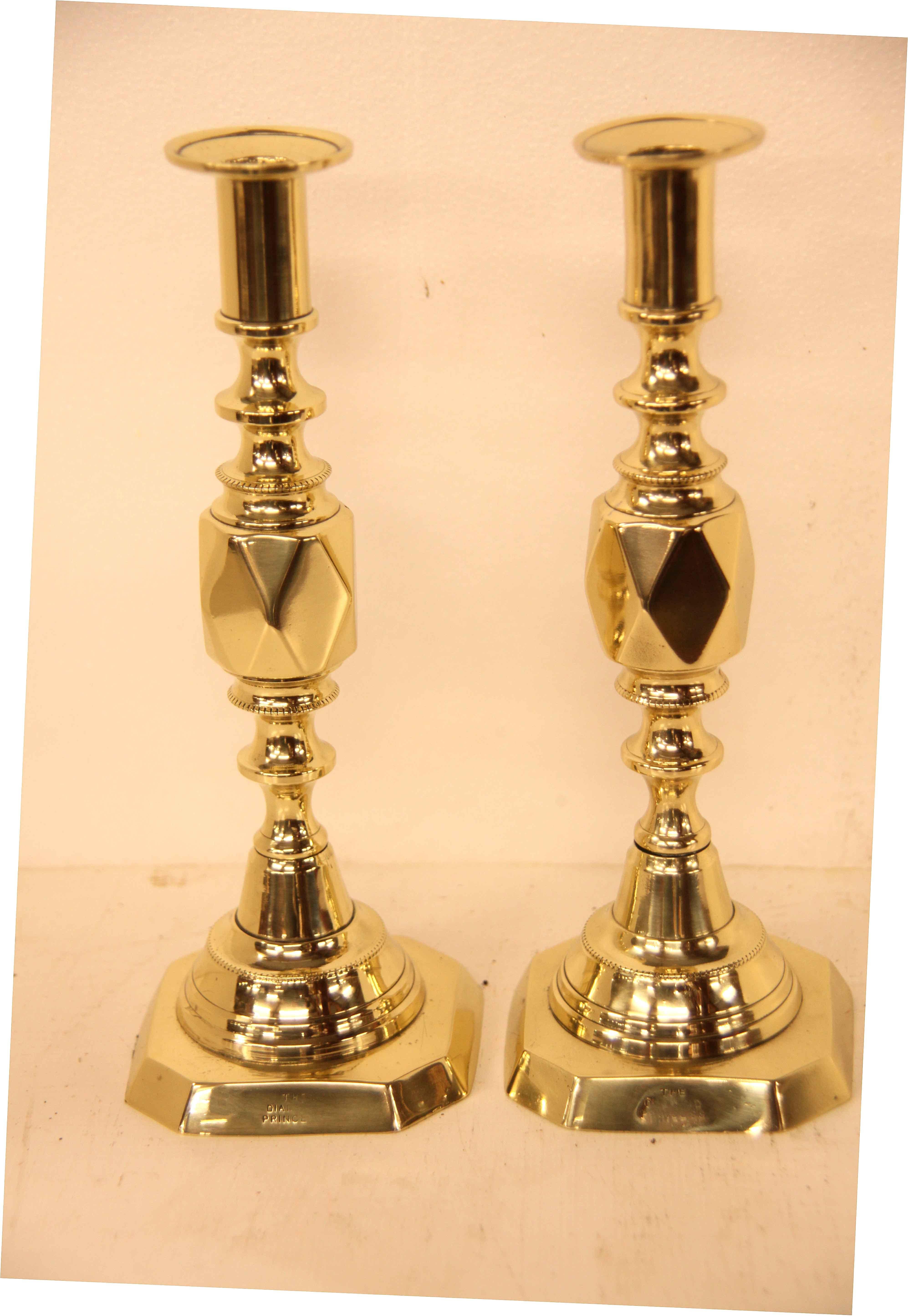 Pair of English Brass ''Queen of Diamonds'' Candlesticks For Sale 3