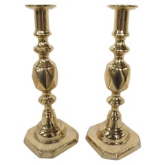 Pair of English Brass ''Queen of Diamonds'' Candlesticks