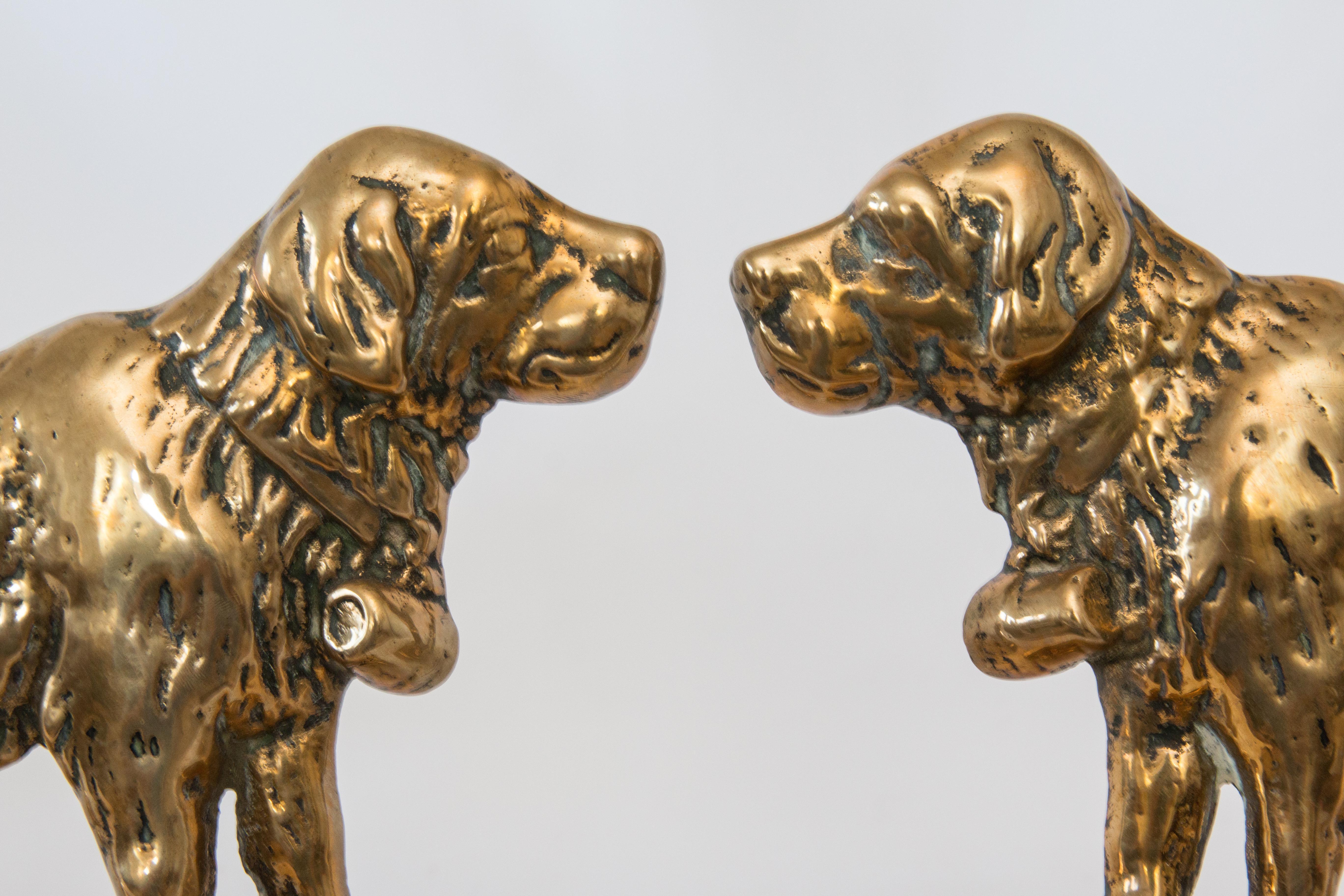Pair of English Brass St. Bernard Dogs Bookends Mantel Ornaments, circa 1920 3