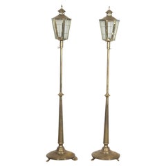 Vintage Pair of English Brass Standing Lanterns