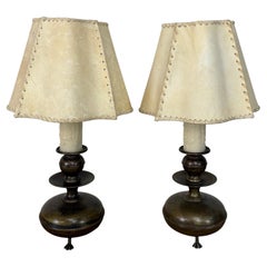 Pair of English Brass Table Lamps - Lion Paw Feet with Original Shades