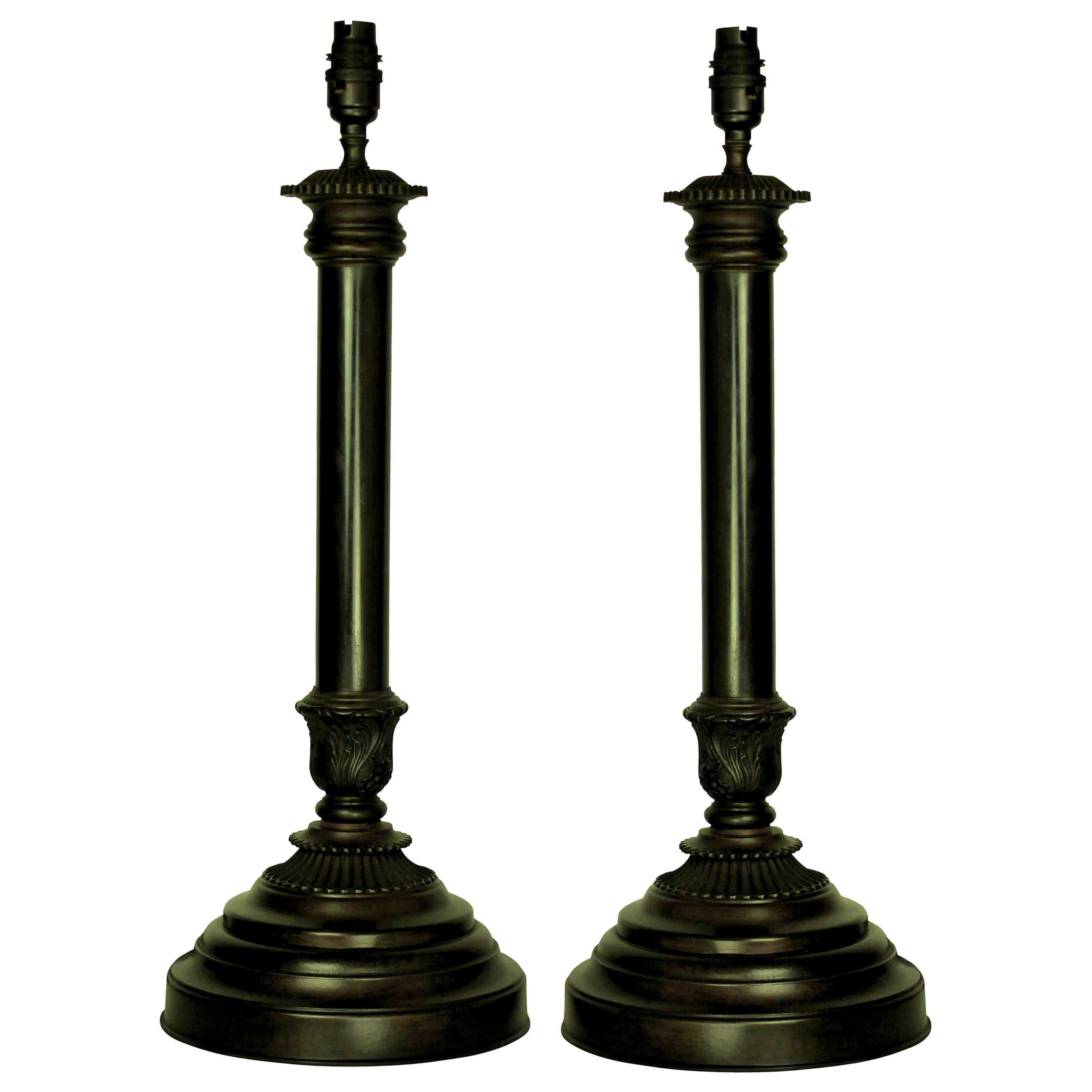 Pair of English Bronze Neoclassical Lamps 1