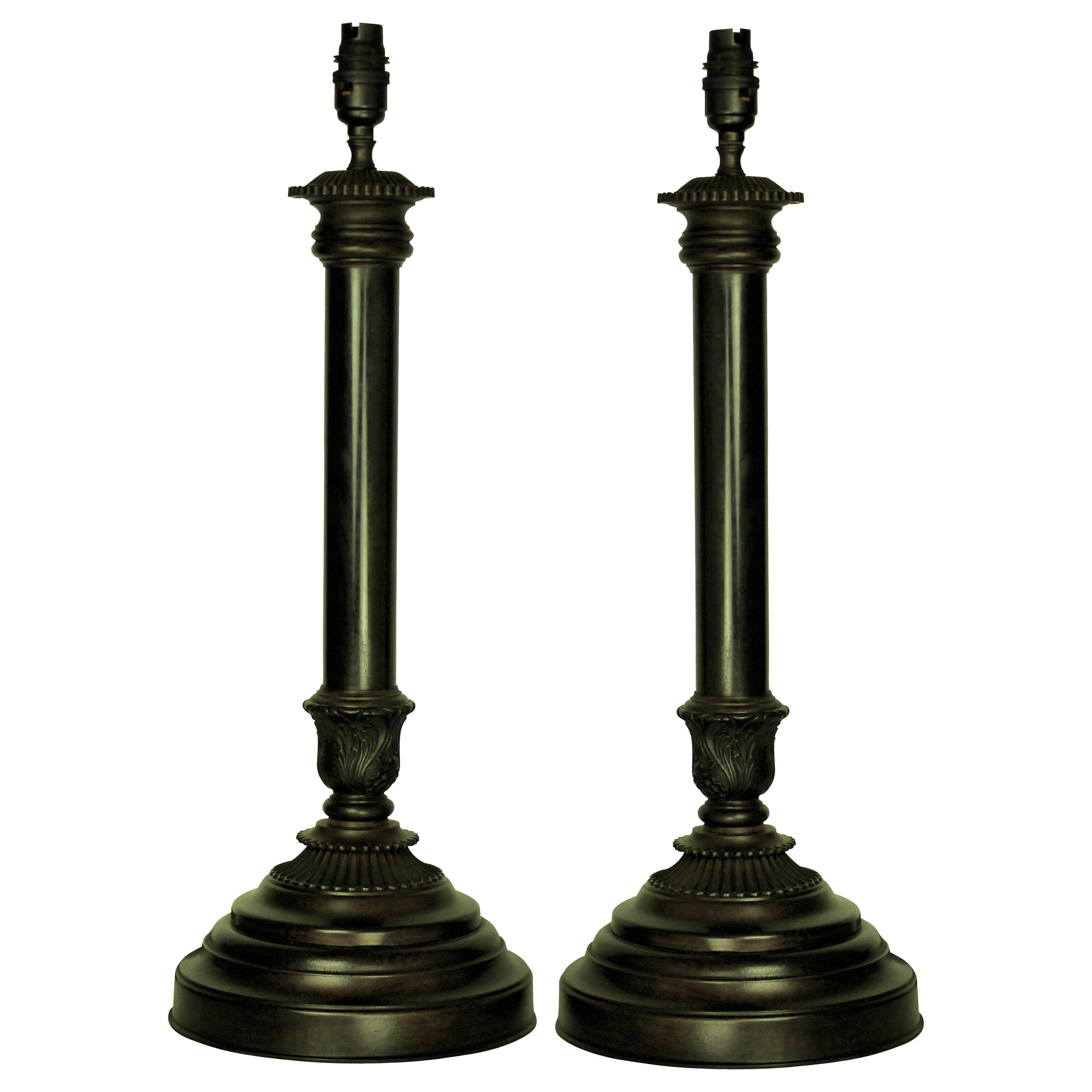 Pair of English Bronze Neoclassical Lamps