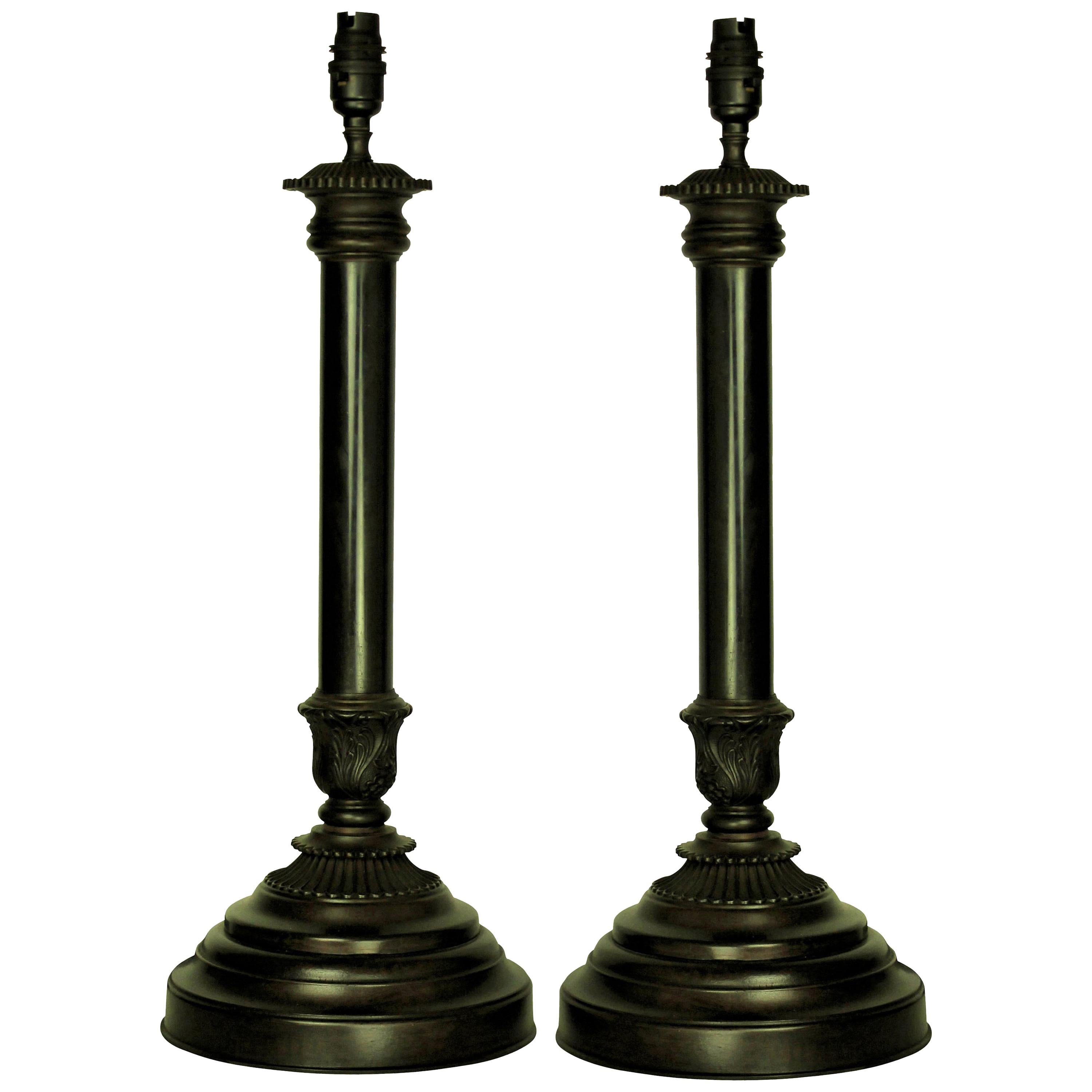 Pair of English Bronze Neoclassical Lamps