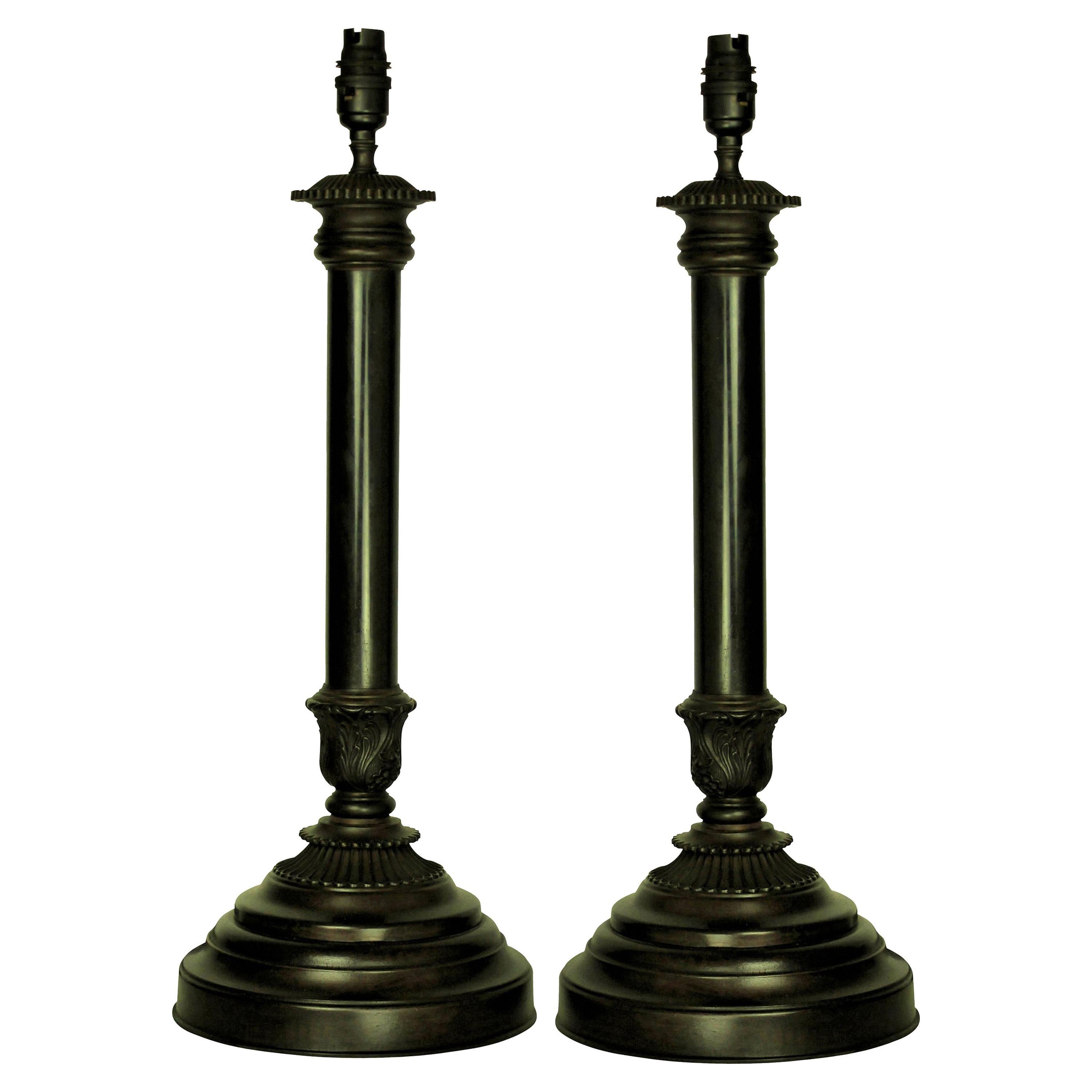 Pair of English Bronze Neoclassical Lamps