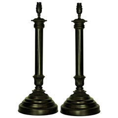 Pair of English Bronze Neoclassical Lamps