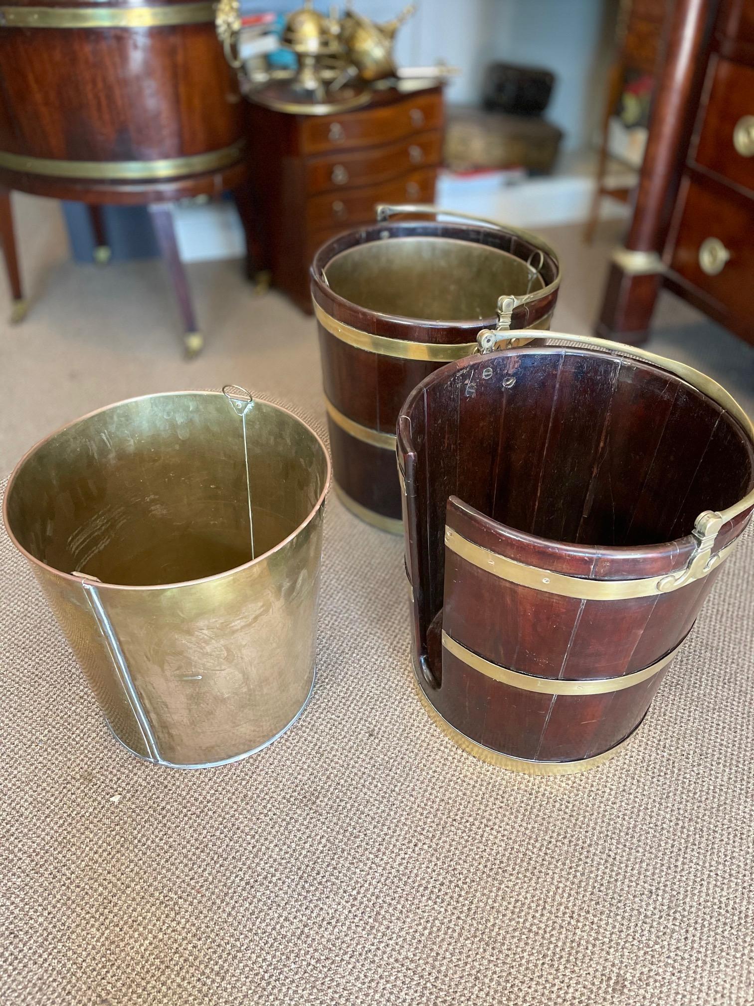 Pair of English Buckets Mahogany and Brass George III For Sale 5