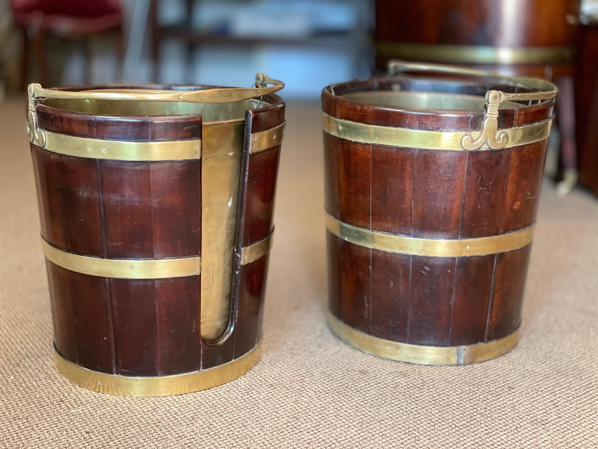 British Pair of English Buckets Mahogany and Brass George III For Sale