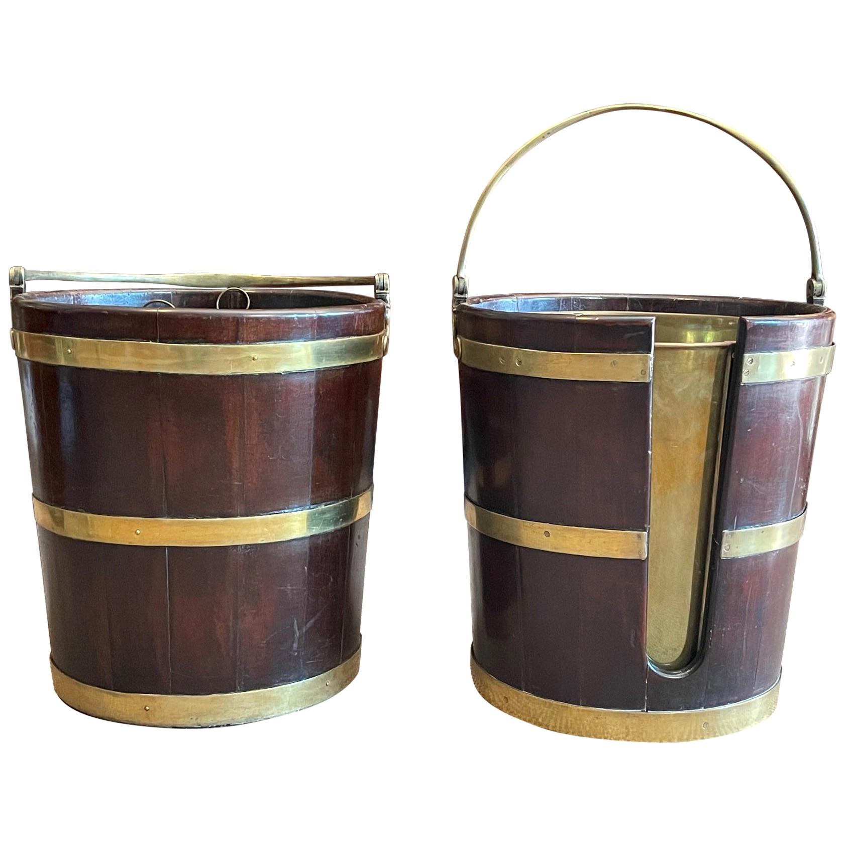 Pair of English Buckets Mahogany and Brass George III For Sale