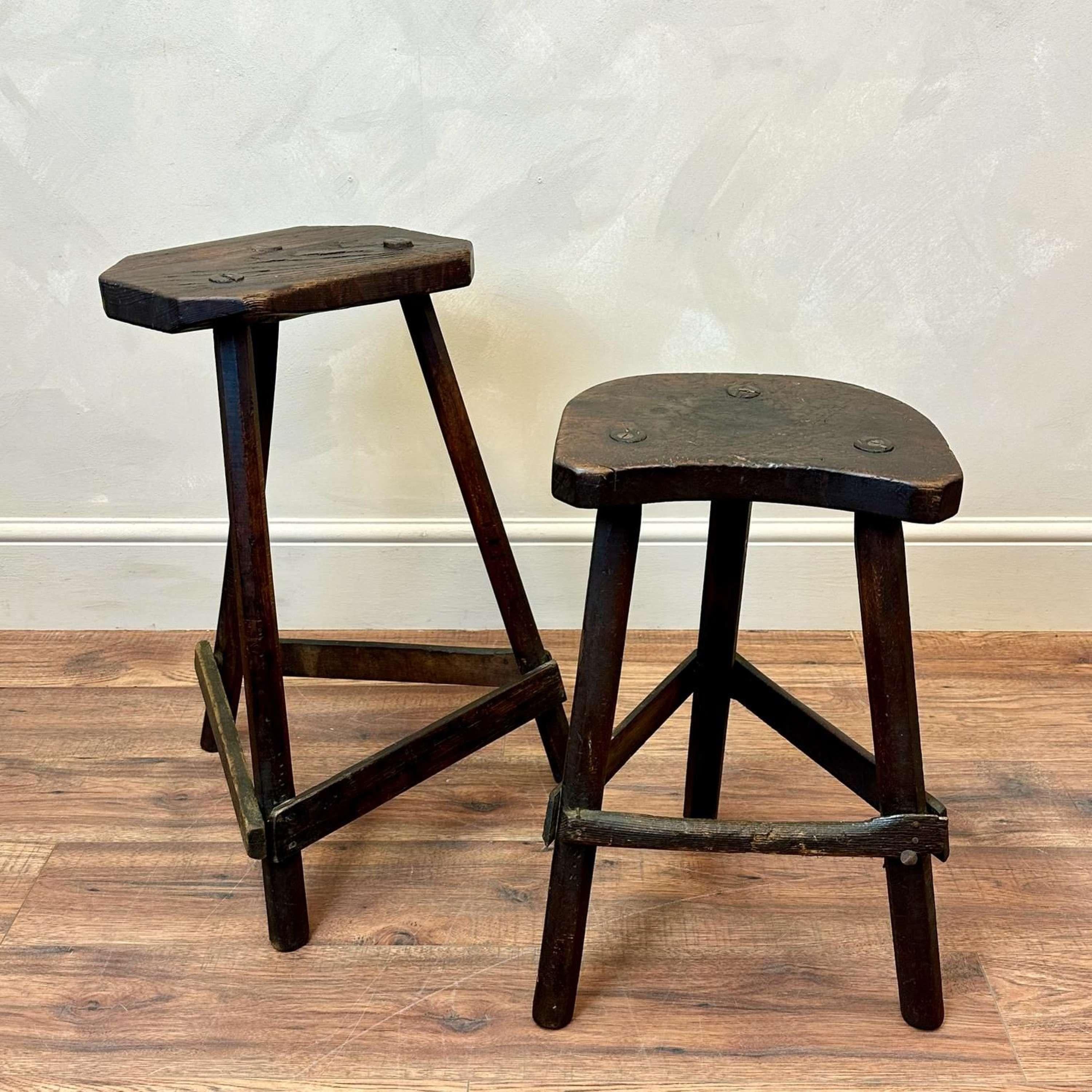 A wonderful example of a pair of antique Cutler Stools from Sheffield, South Yorkshire.
Fantastic colour and wear from years of use, these are unique to the Sheffield cutlery and silver industry and were made by workers themselves from the late 18th