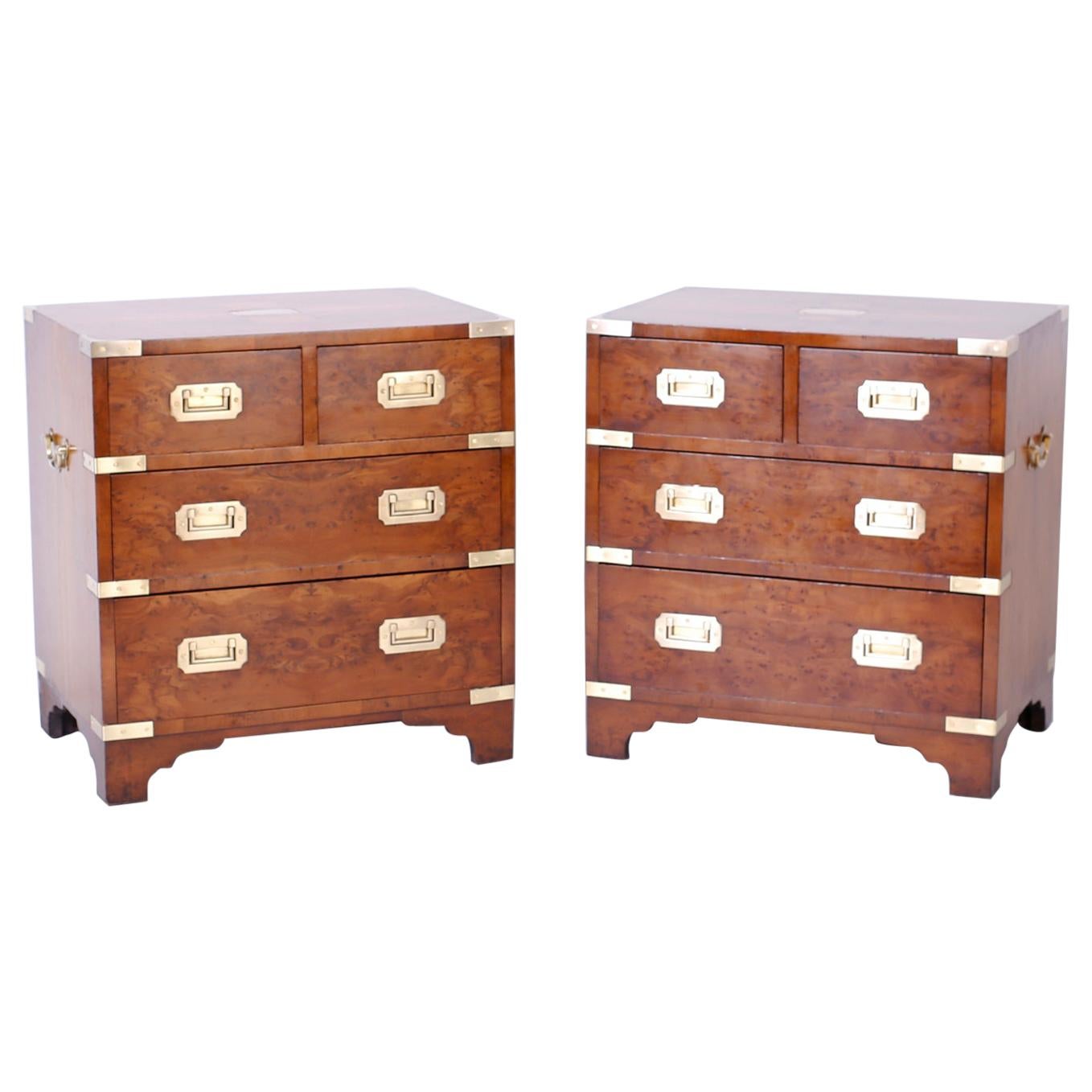 Pair of English Campaign Nightstands