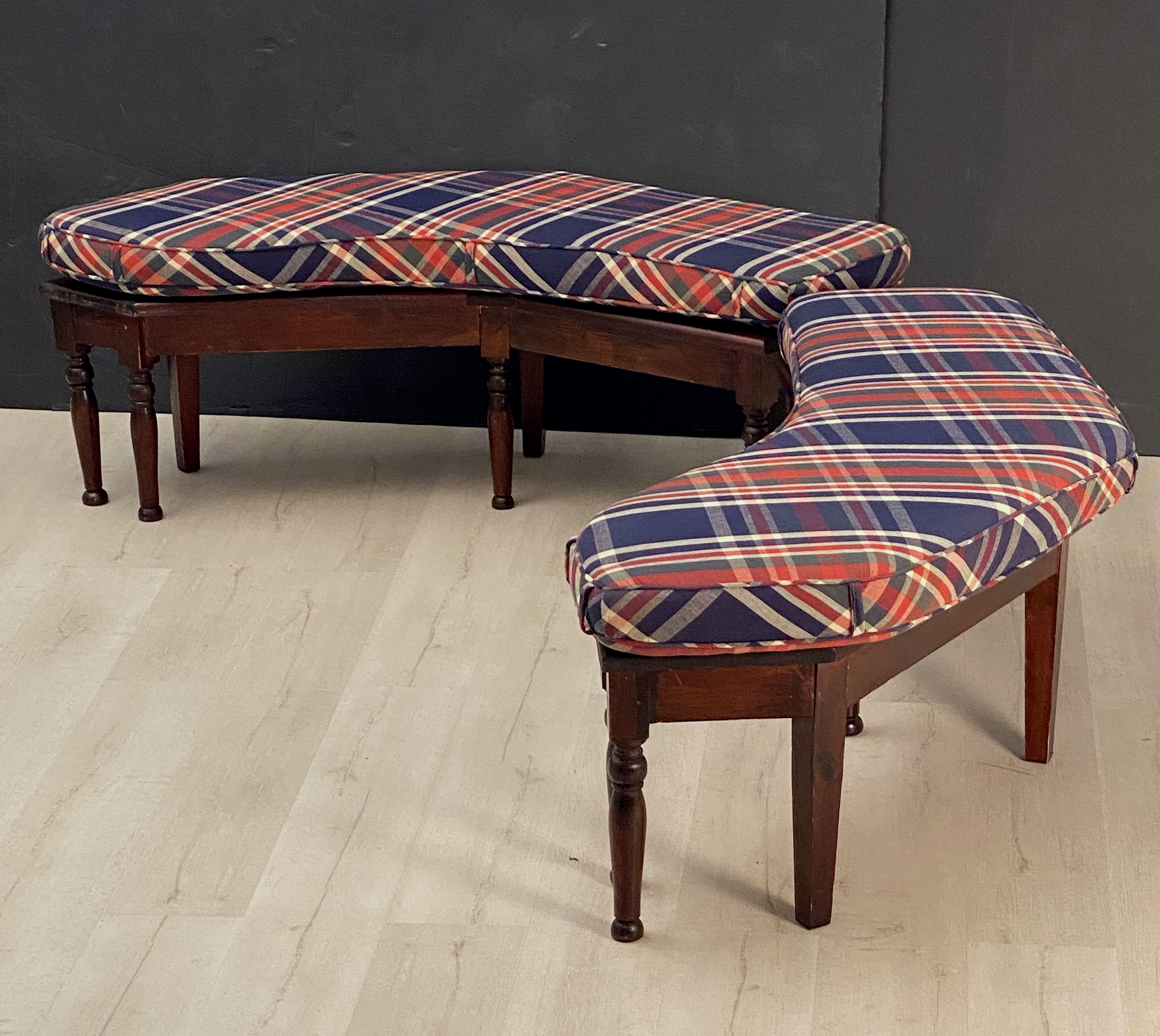 20th Century Pair of English Canted Benches or Window Seats with Cushions - Priced as Pair