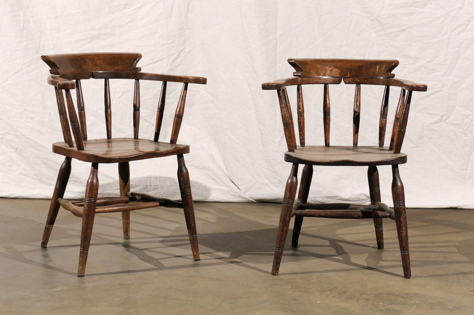 Mid-19th Century Pair of English Captains Armchairs, circa 1860, Marked