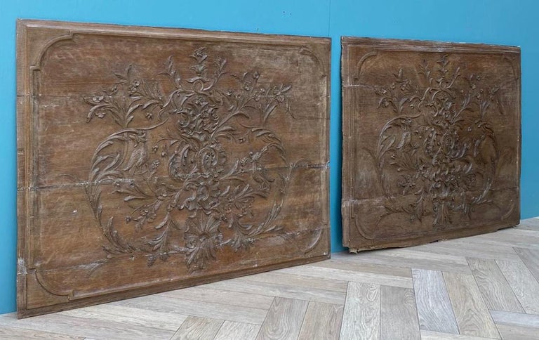 Pair of English Carved Oak Antique Panels For Sale at 1stDibs