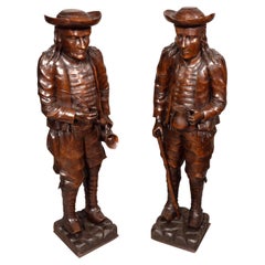 Antique Pair Of English Carved Walnut Figures Of Country Gentleman