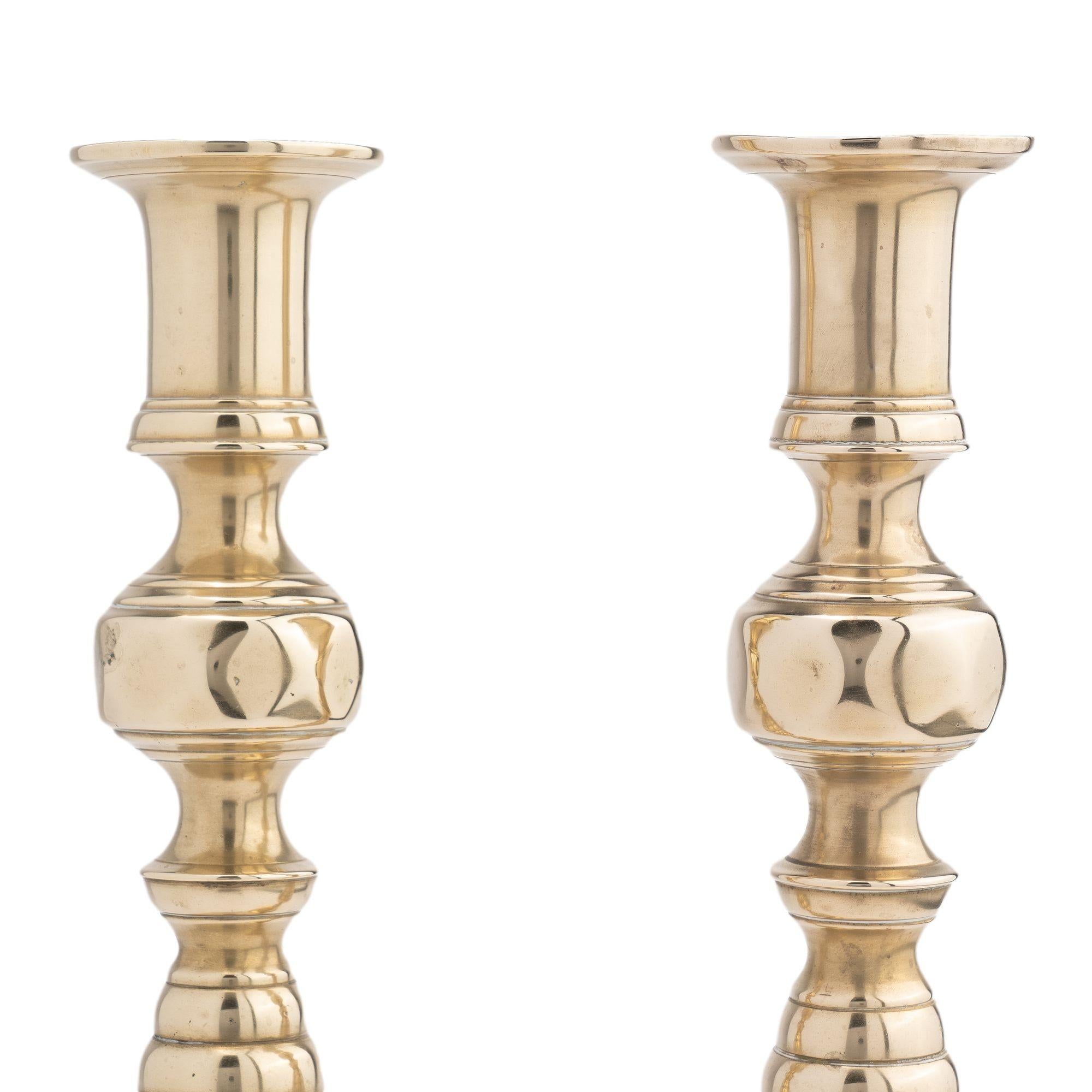 19th Century Pair of English cast brass beehive candlesticks, 1830