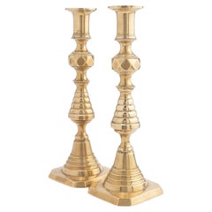 Pair of English Cast Brass Beehive Candlesticks, 1830